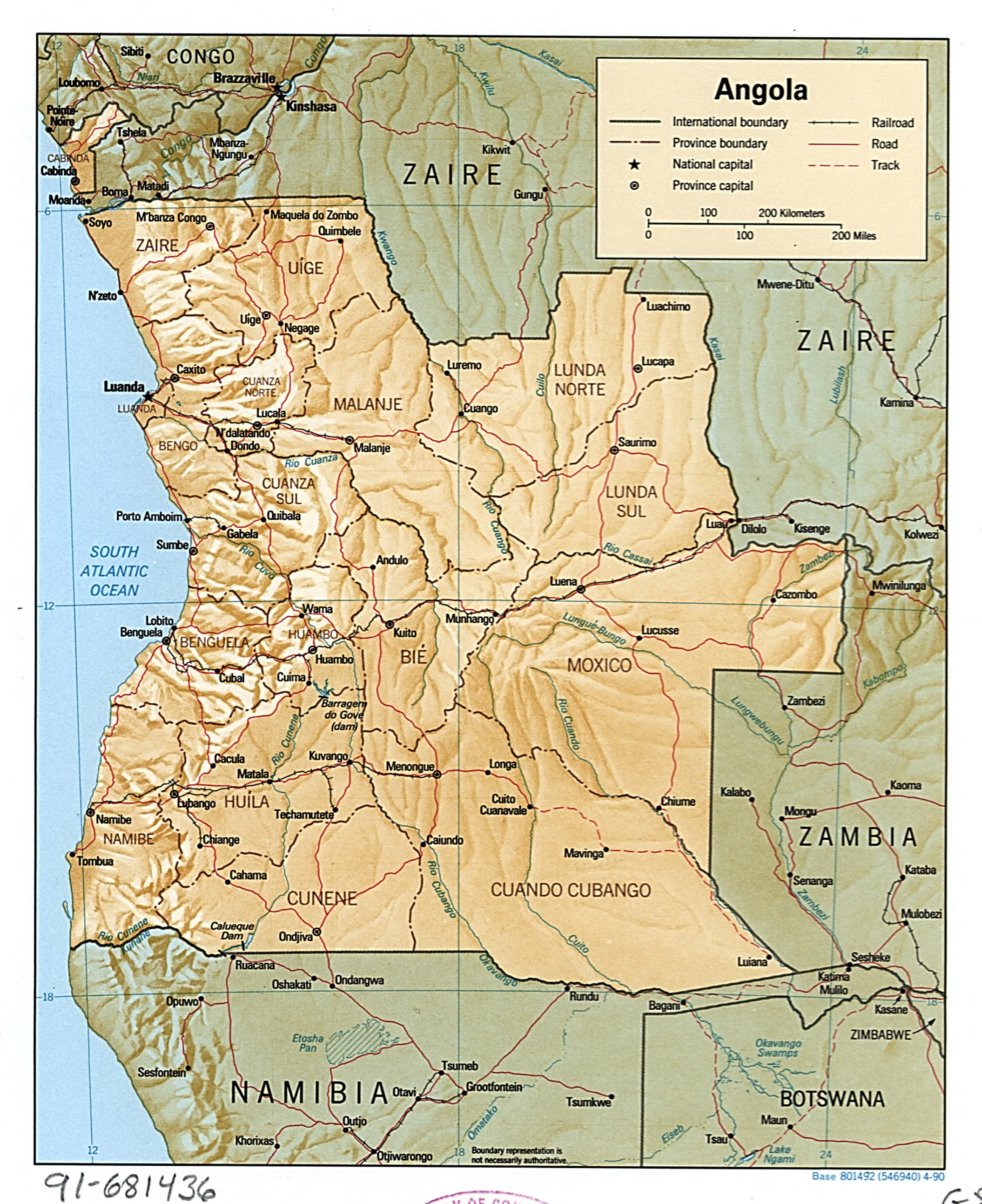 Large Detailed Political And Administrative Map Of Angola With Relief Roads Railroads And