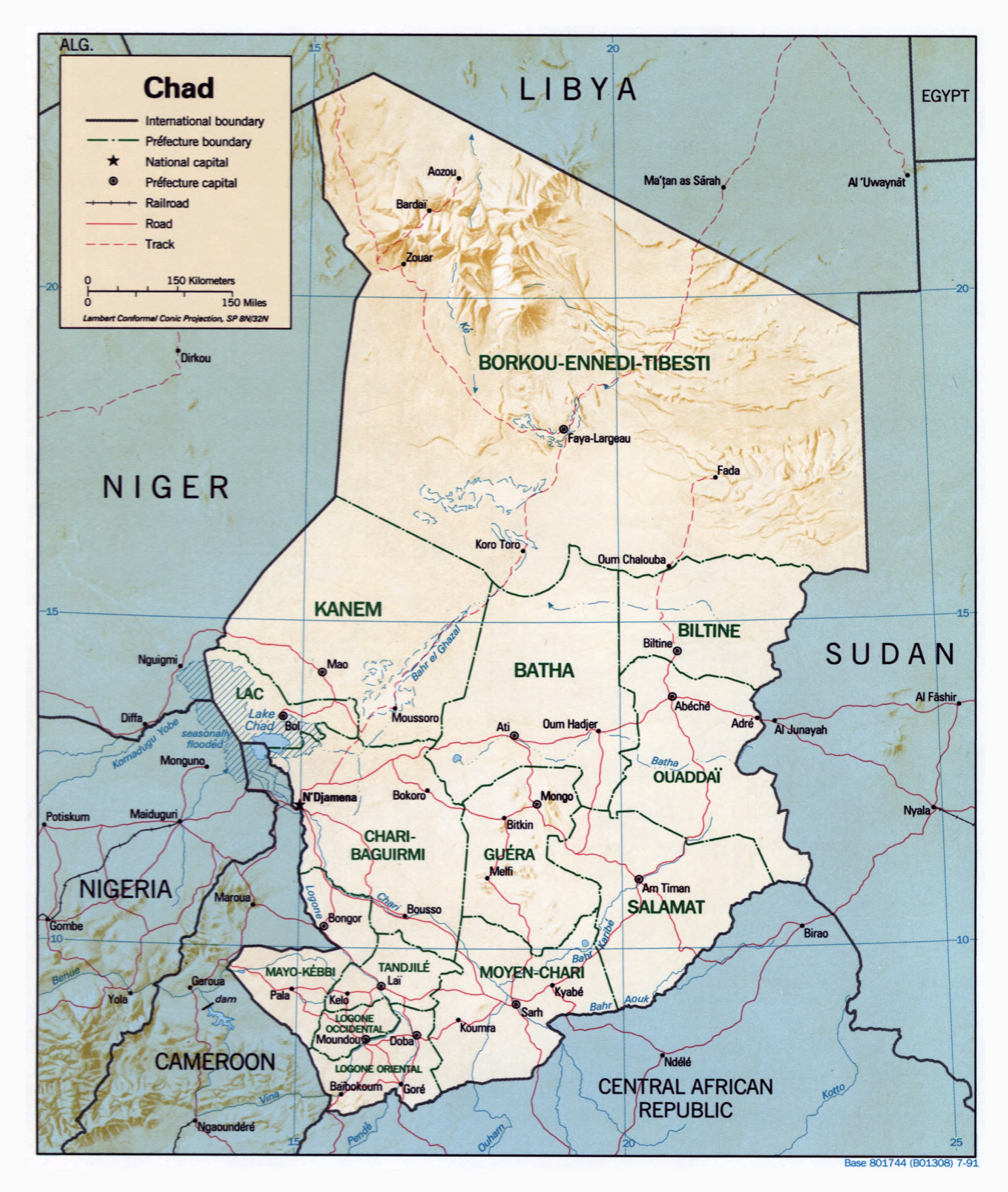 Large Detailed Political And Administrative Map Of Chad With Relief