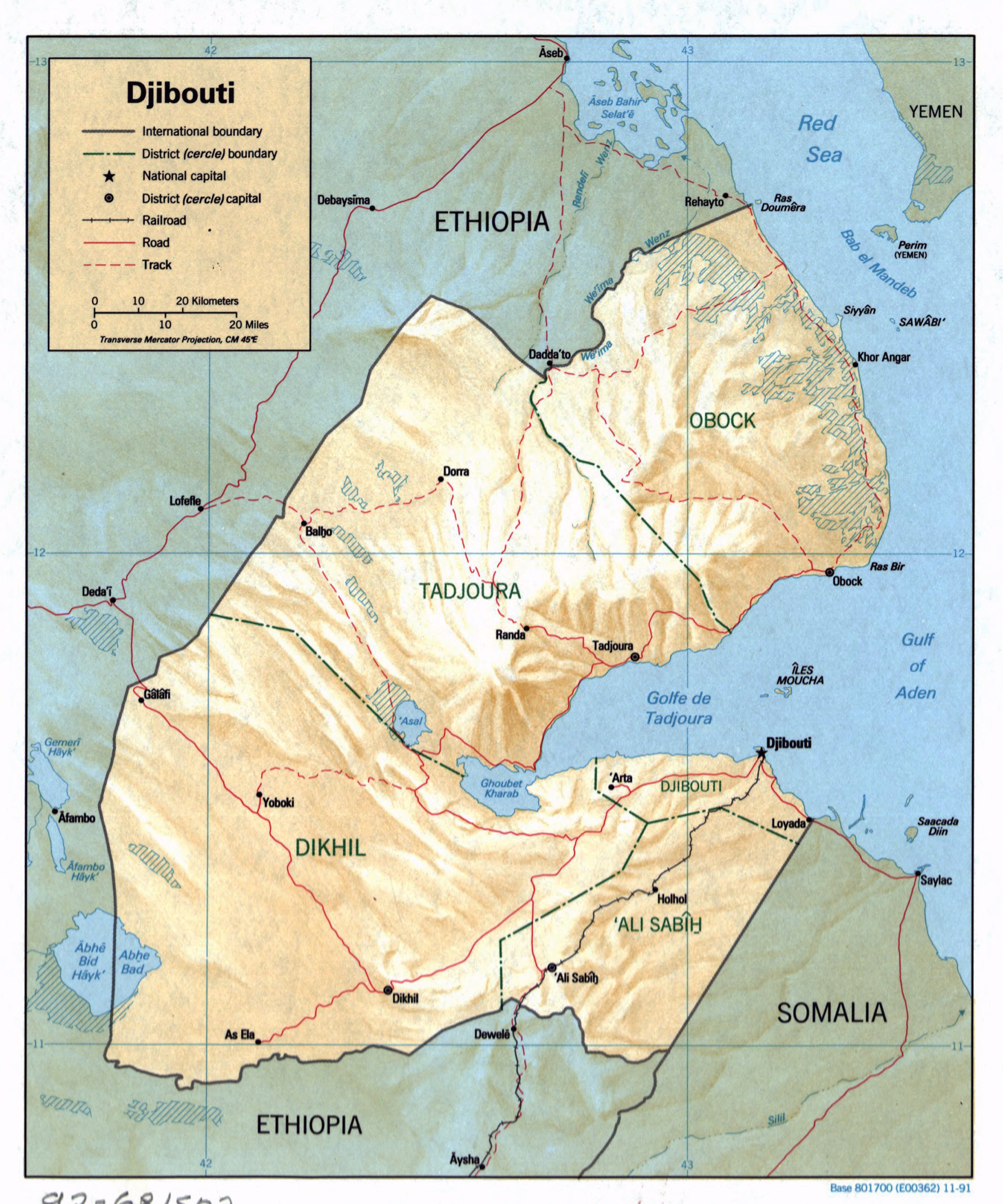Large Detailed Political And Administrative Map Of Djibouti With Relief Roads Railroads And