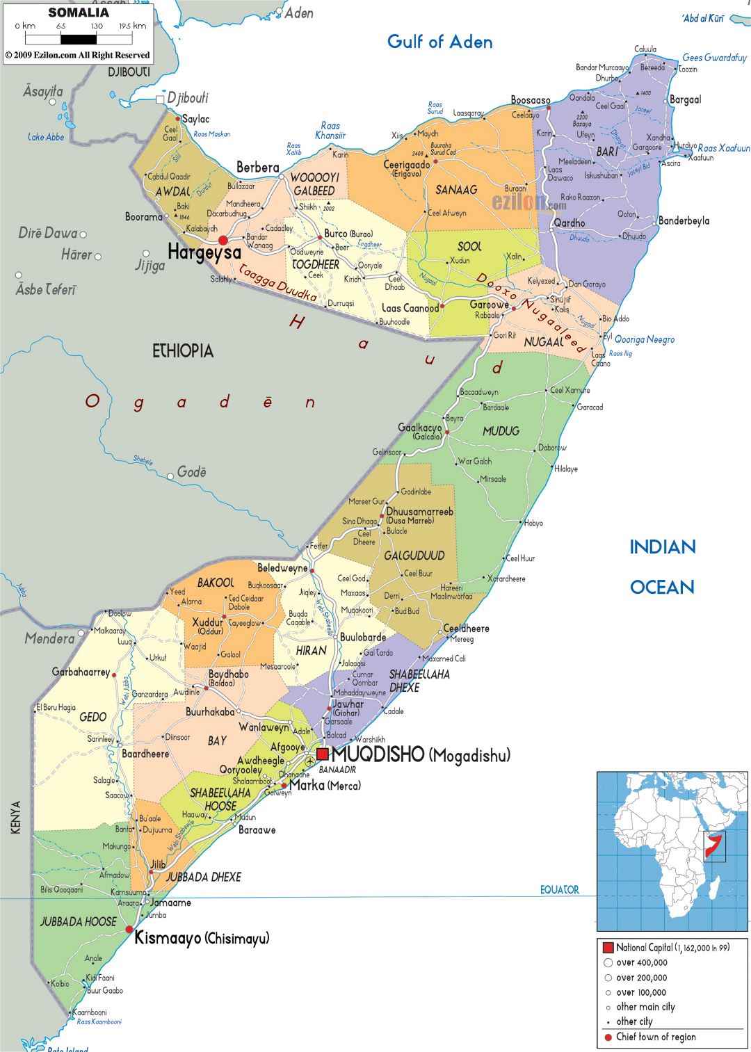 Large Political And Administrative Map Of Somalia With Roads Cities