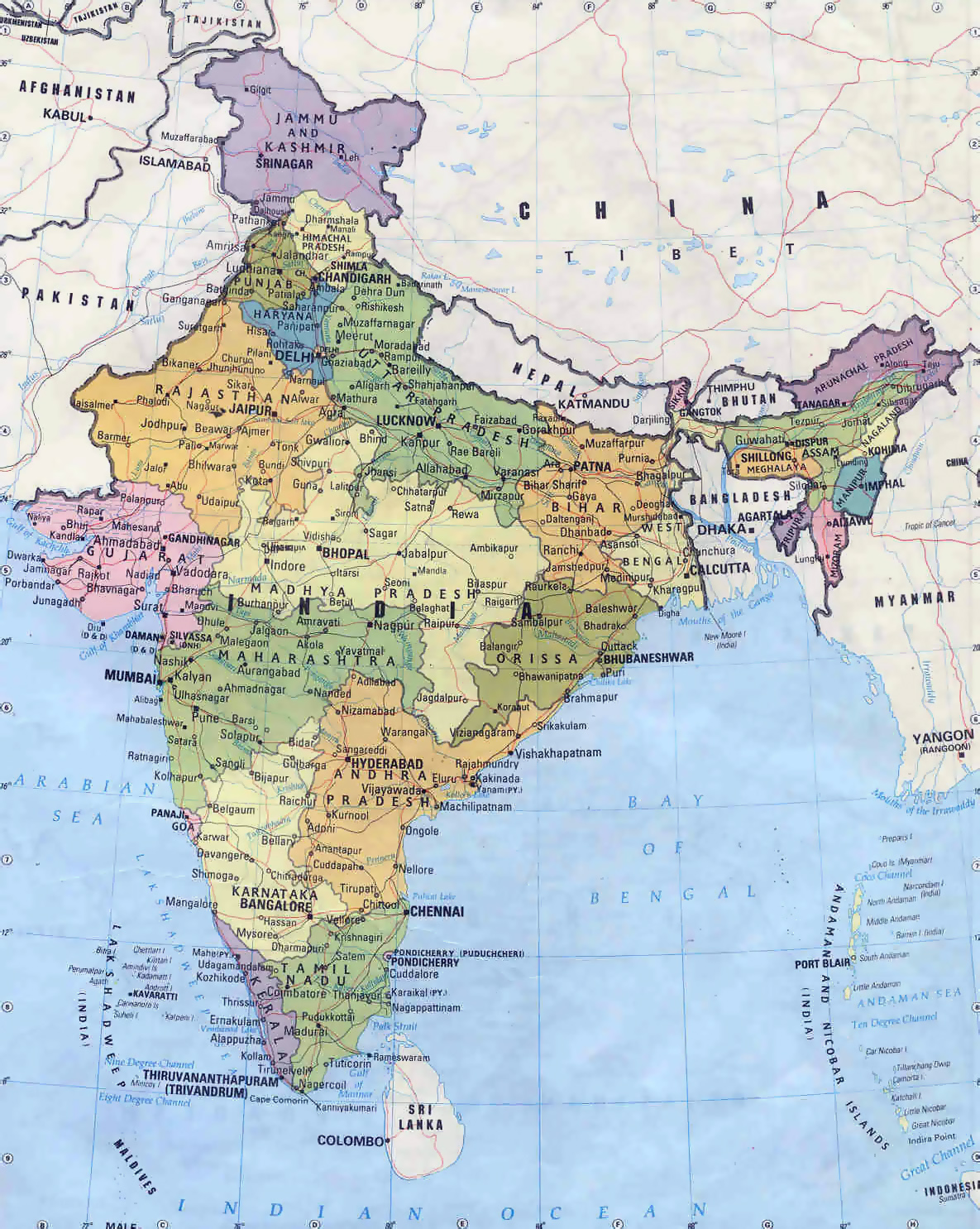 Detailed Administrative Map Of India With Roads And Cities India