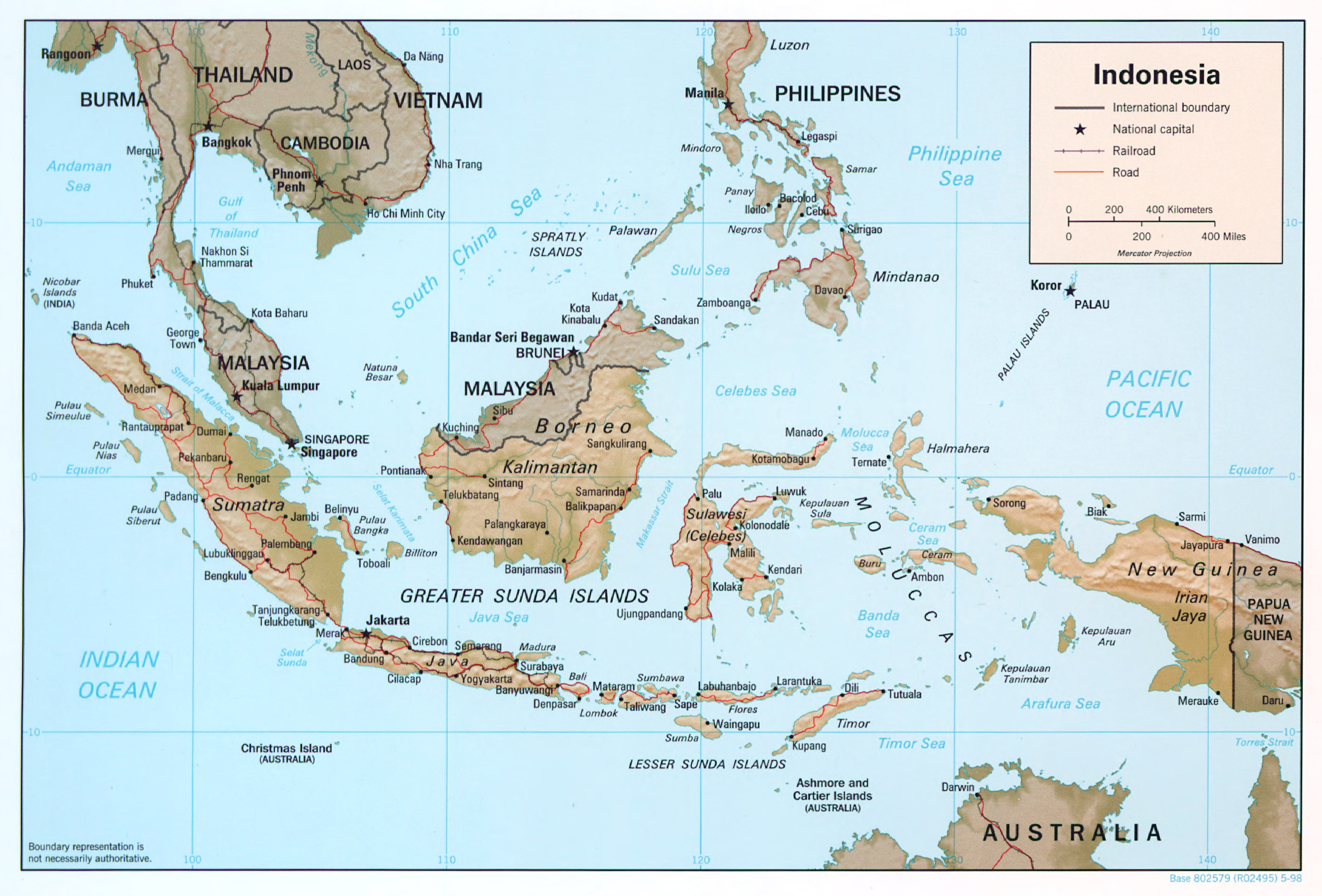 Large Detailed Political Map Of Indonesia With Relief Roads Railroads