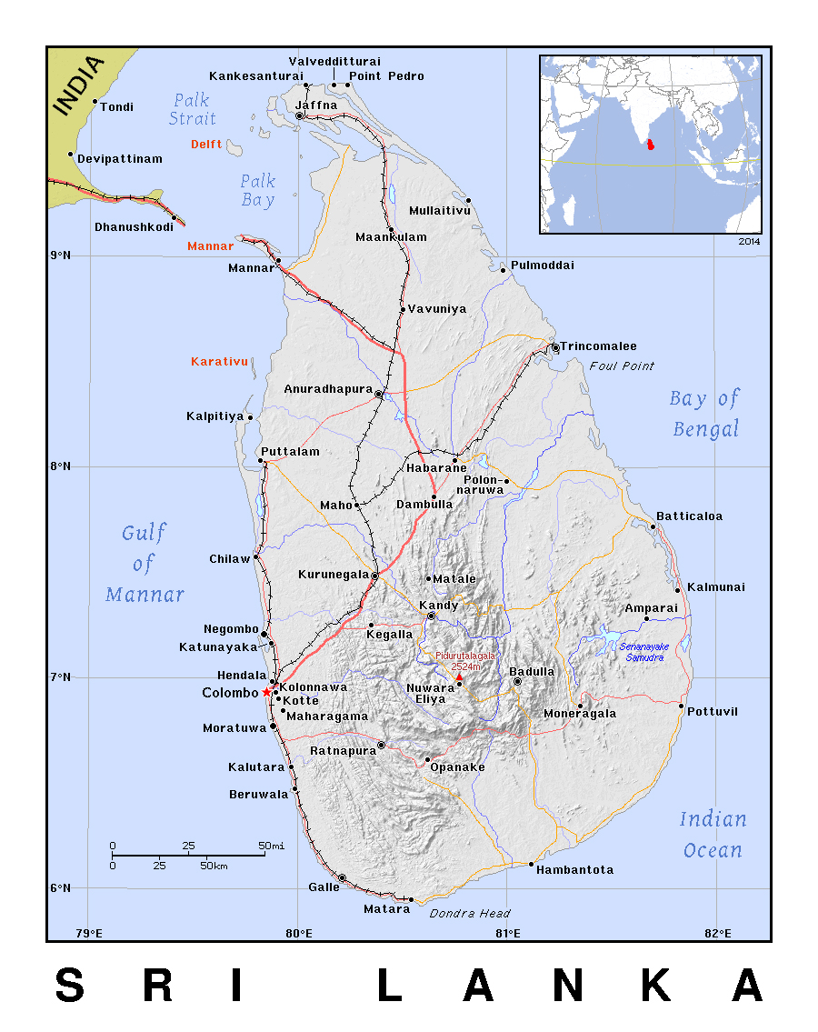 Detailed Political Map Of Sri Lanka With Relief Sri Lanka Asia