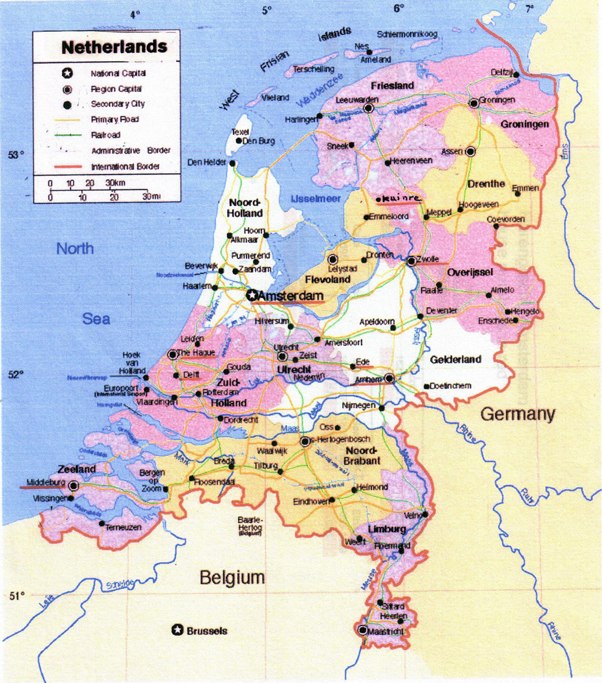Large Political And Administrative Map Of Netherlands With Roads And