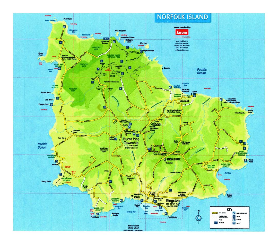 Large tourist map of Norfolk Island