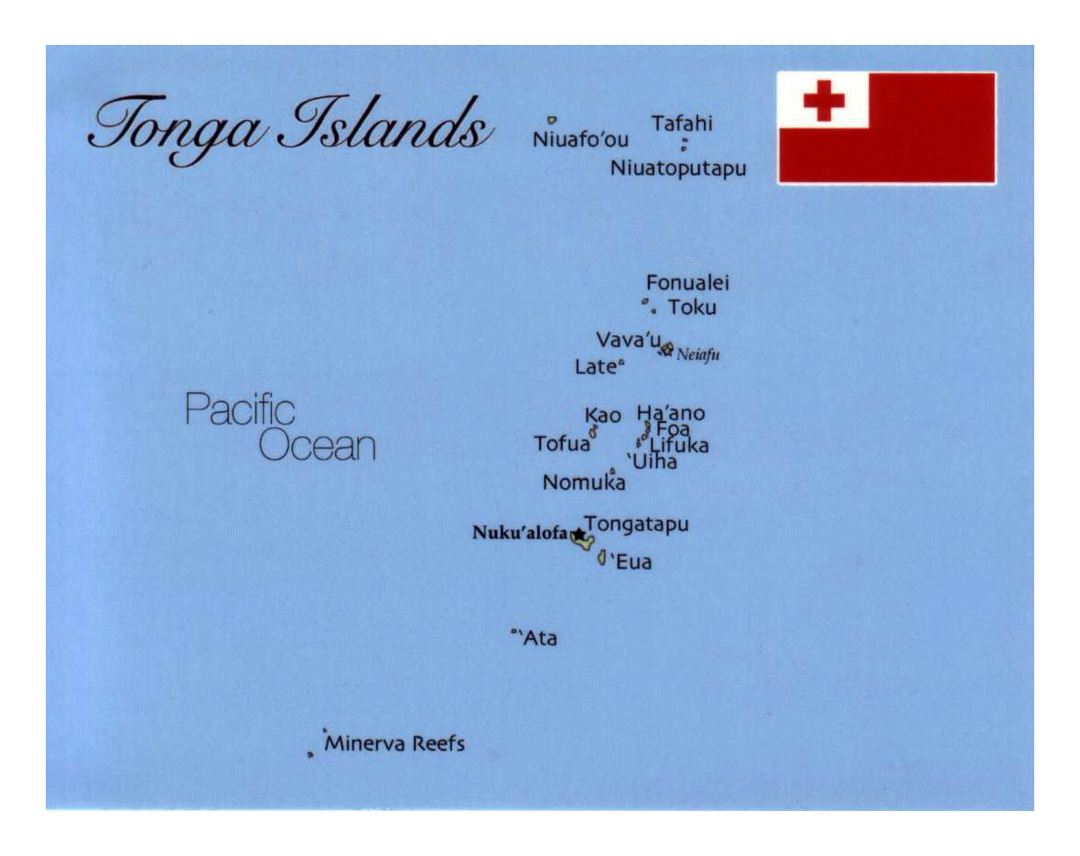 Detailed map of Tonga Islands with flag