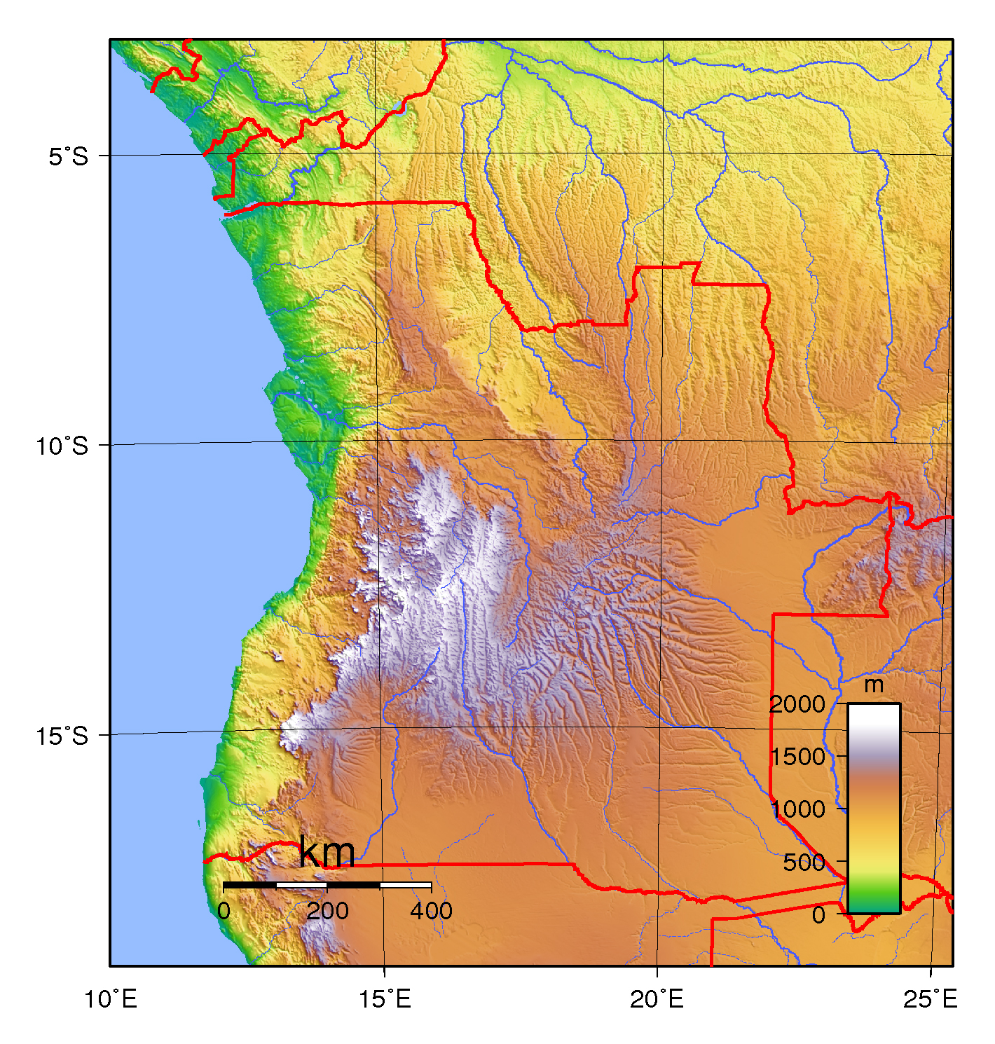 Angola Physical Map