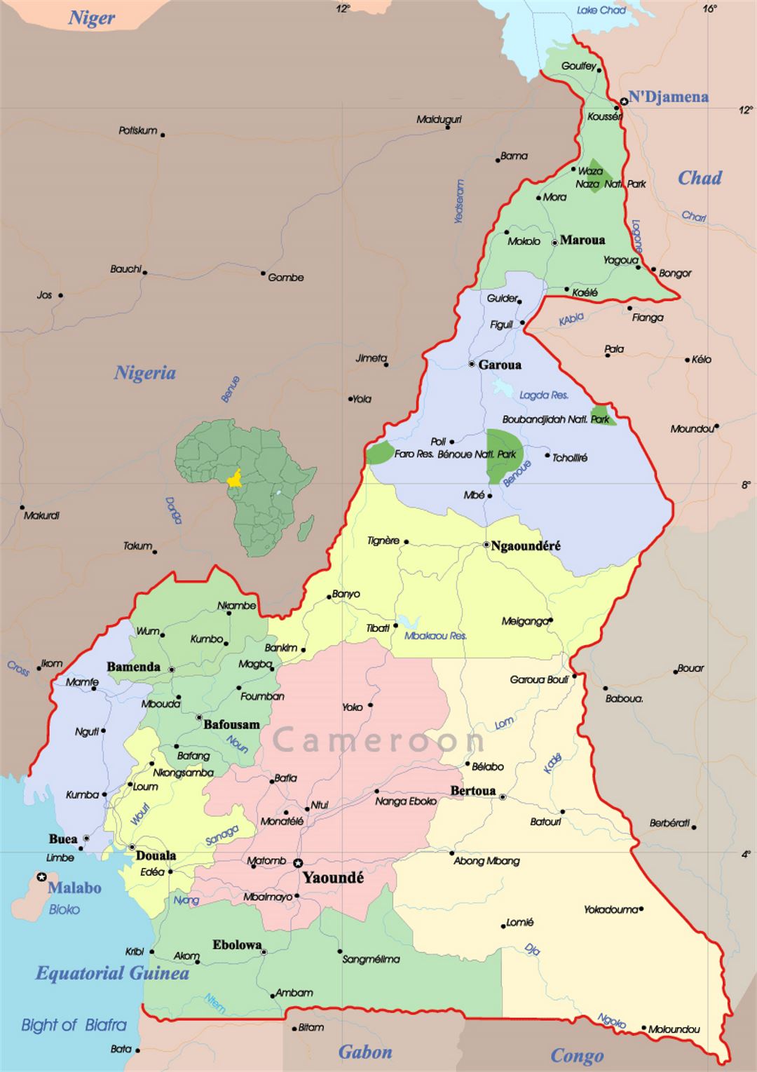 Detailed Political And Administrative Map Of Cameroon With Roads And Cities Small 