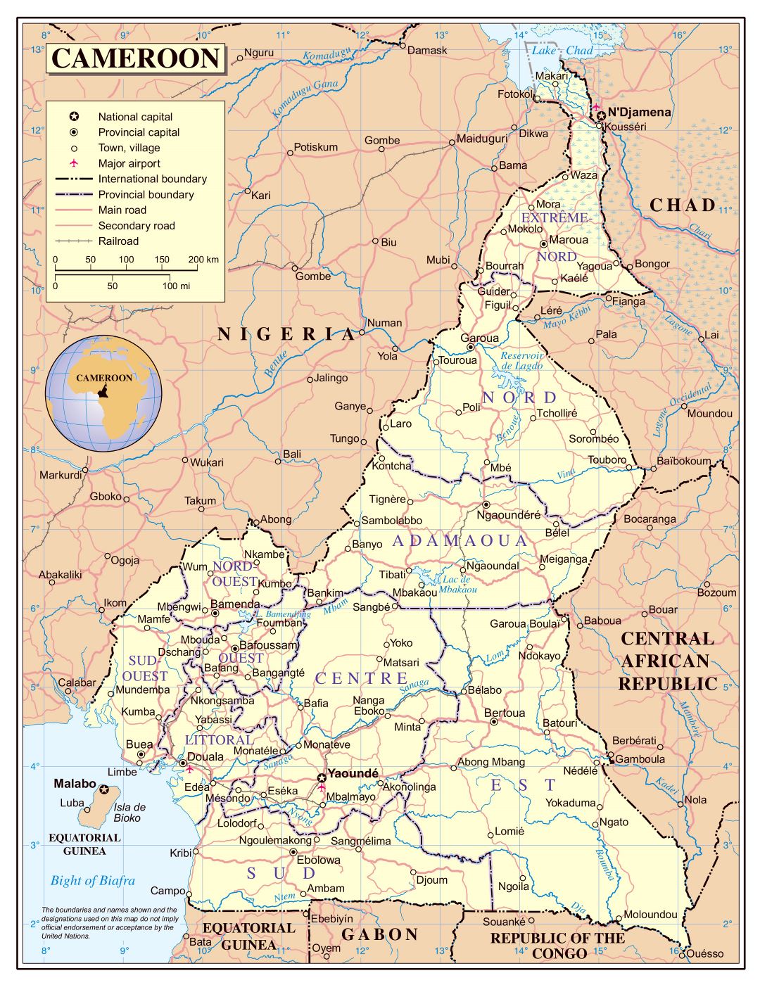 Large Detailed Political And Administrative Map Of Cameroon With Roads Cities And Airports Small 