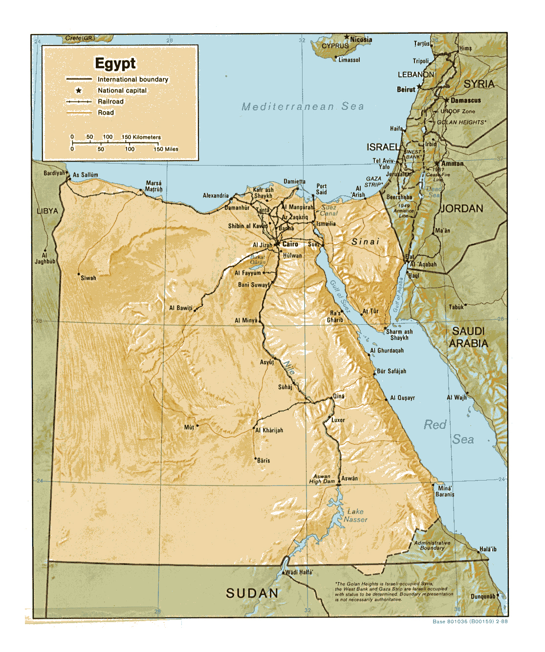 Detailed political map of Egypt with relief, roads, railroads and major ...