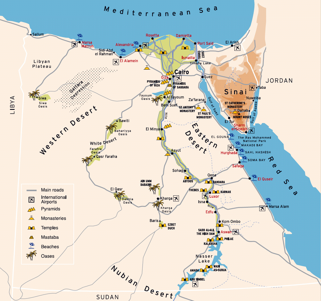 Large travel map of Egypt | Egypt | Africa | Mapsland | Maps of the World