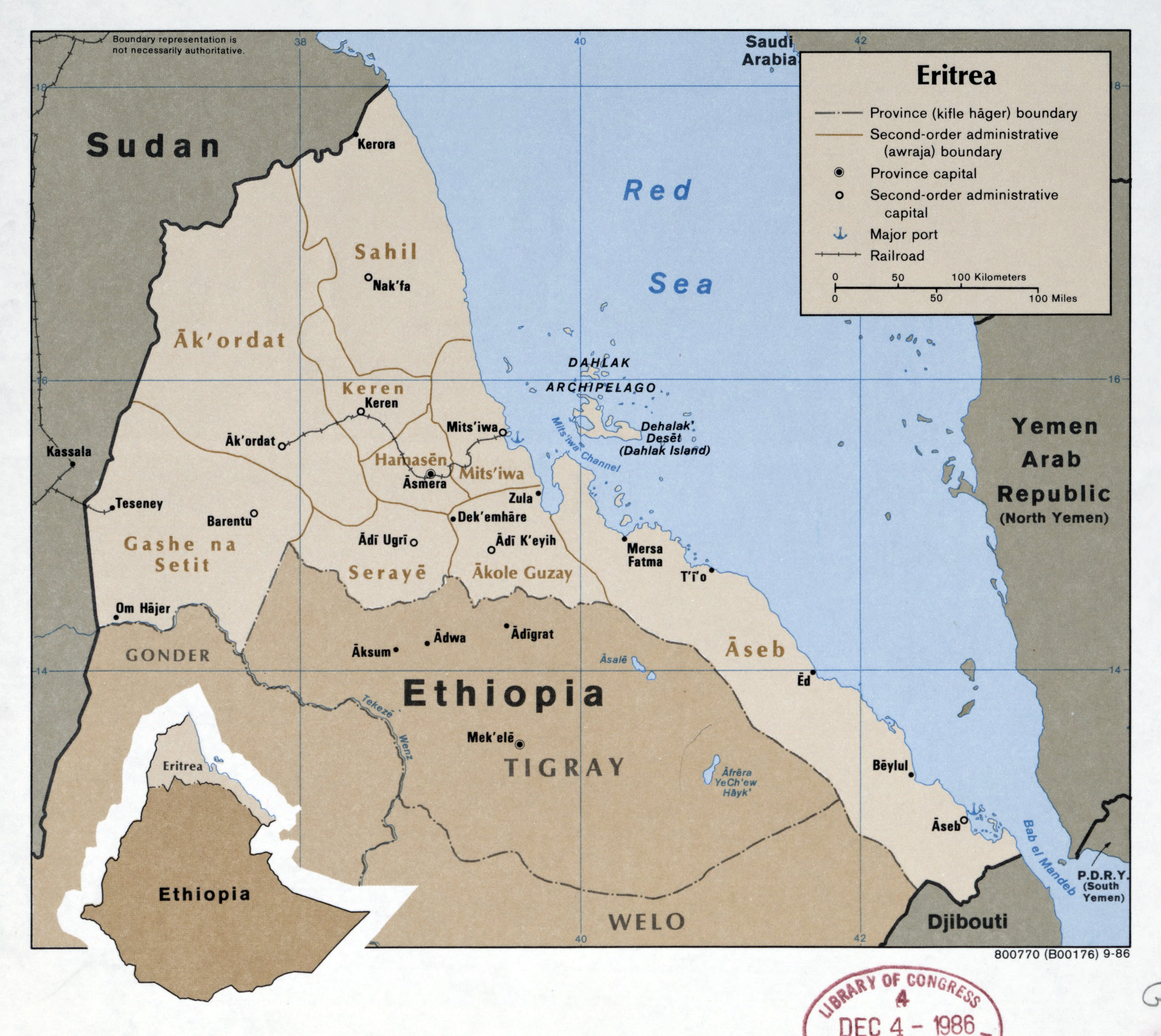 Large Scale Political Map Of Eritrea With Roads Railroads Ports And Major Cities 1986 