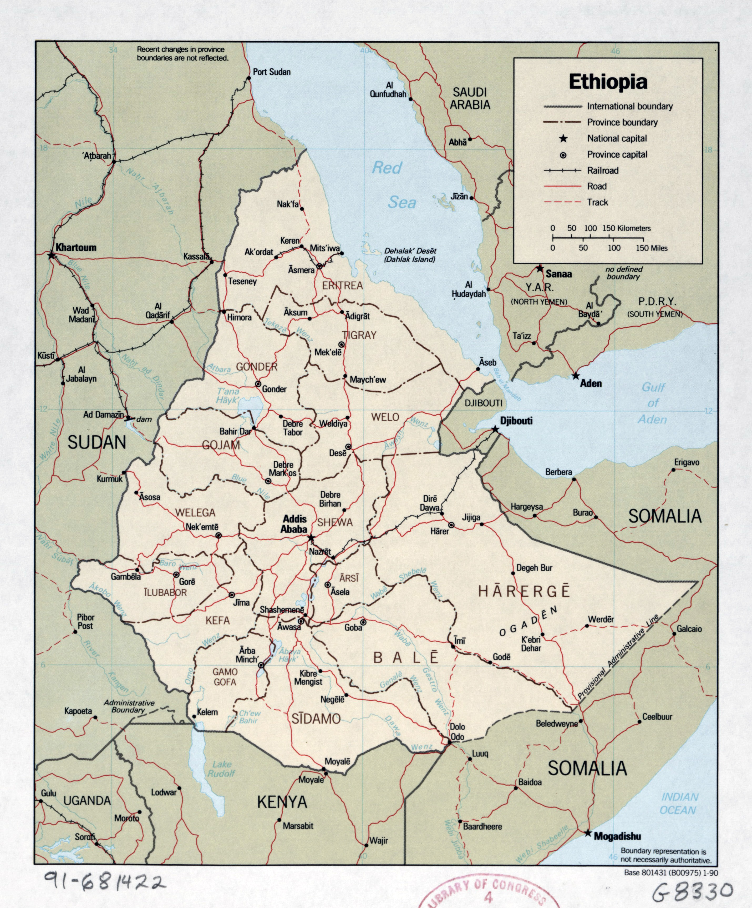 Large Detailed Political And Administrative Map Of Ethiopia With Roads Railroads And Cities 1990 