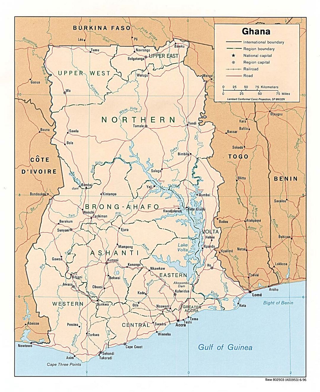 Detailed Political And Administrative Map Of Ghana With Roads 