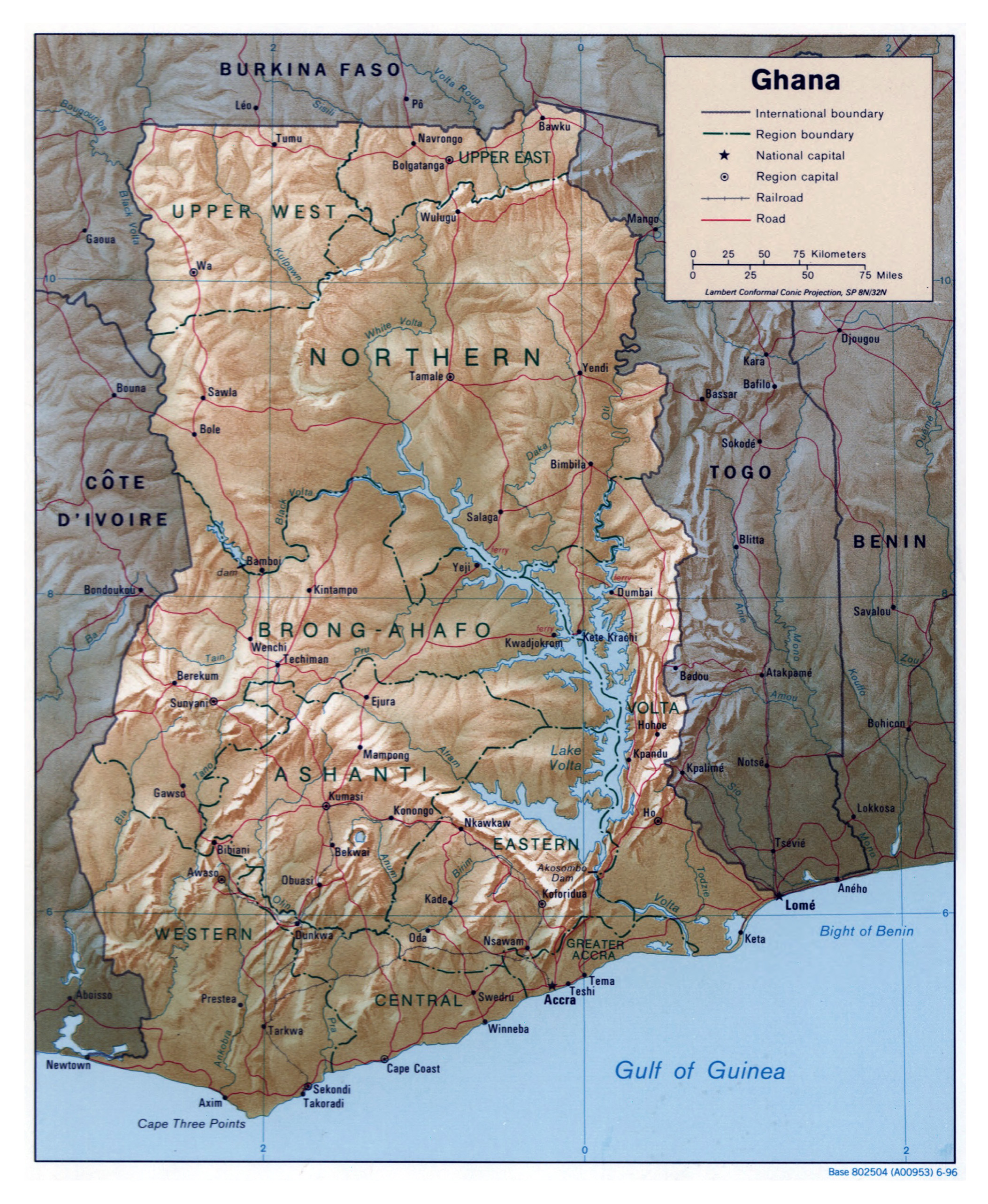 Large Detailed Political And Administrative Map Of Ghana With Roads 