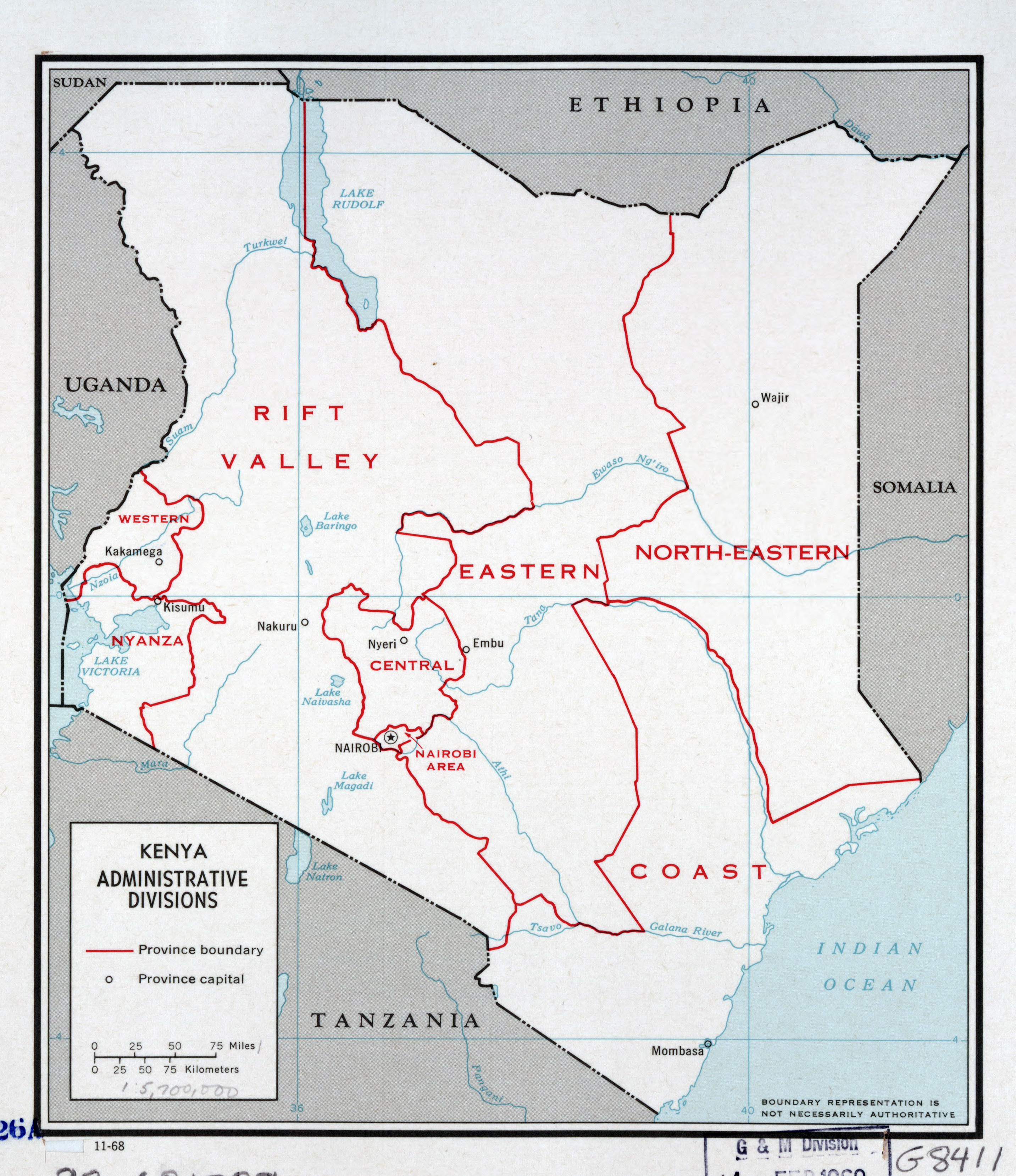 Large detailed administrative divisions map of Kenya - 1968 | Kenya ...