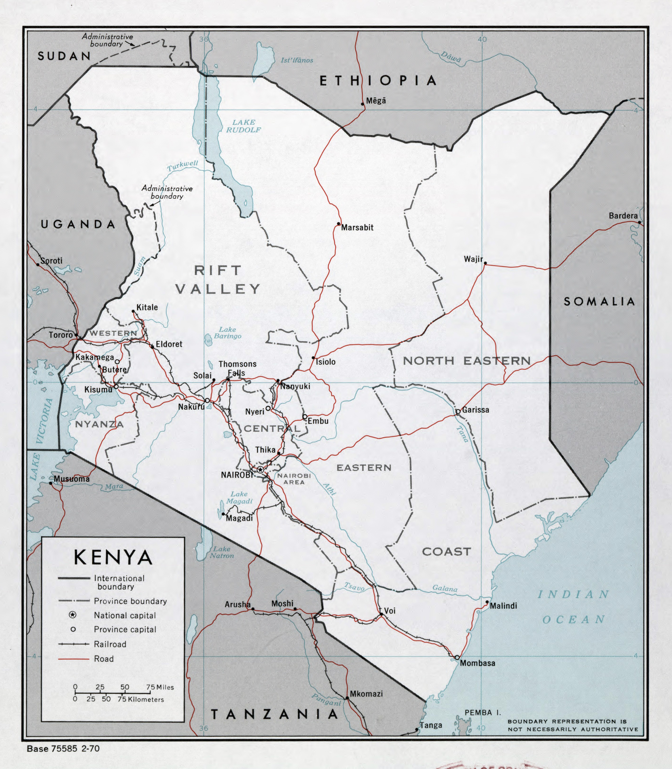 Large Detailed Political And Administrative Map Of Kenya With Roads Railroads And Major Cities 1970 