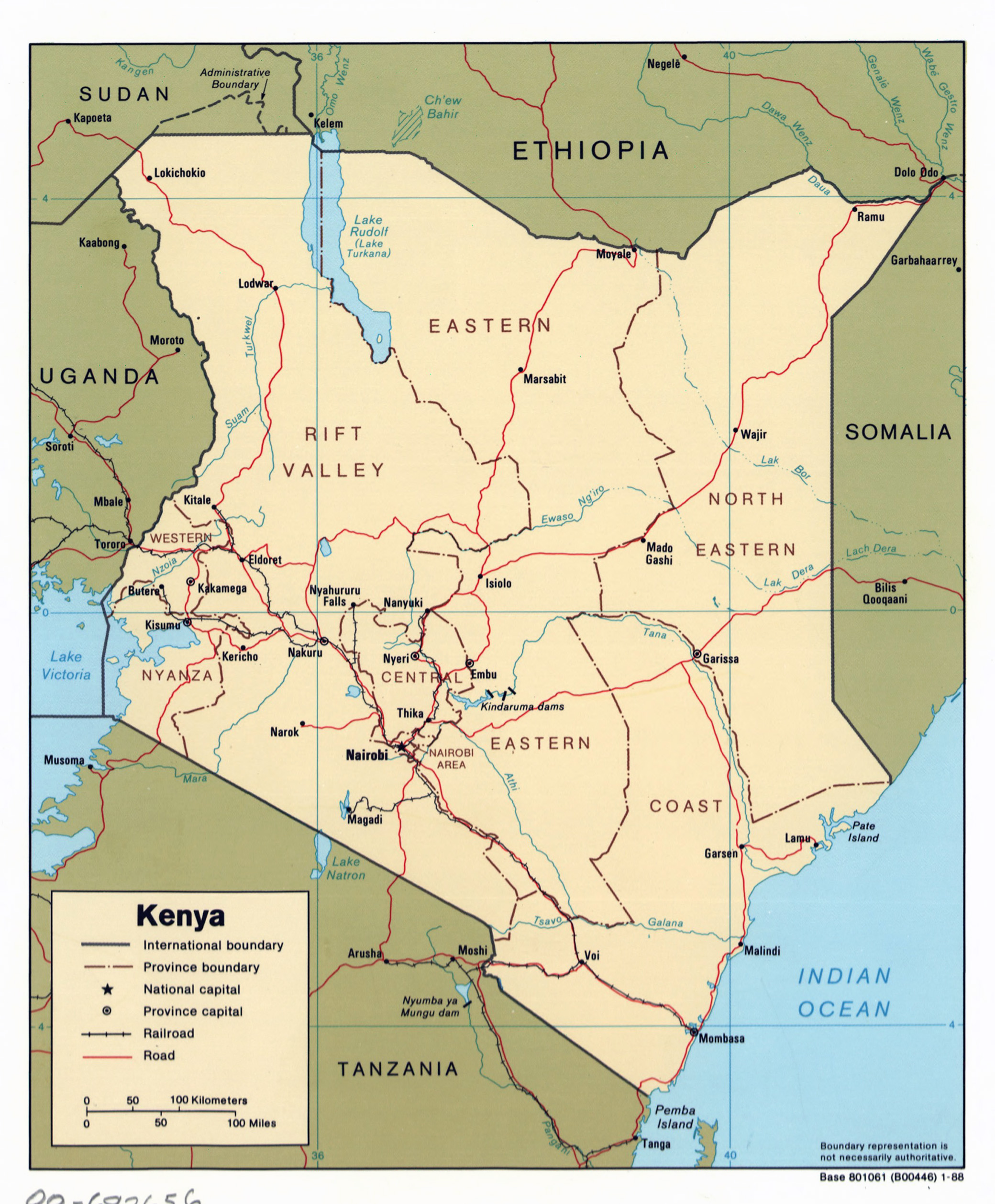 Large detailed political and administrative map of Kenya with roads