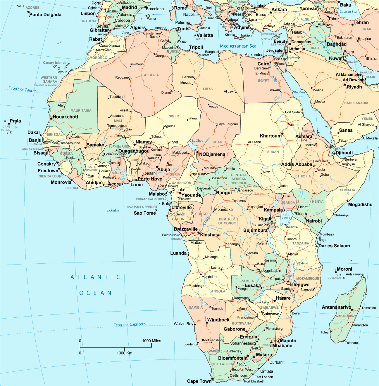political map of africa with capitals 2022
