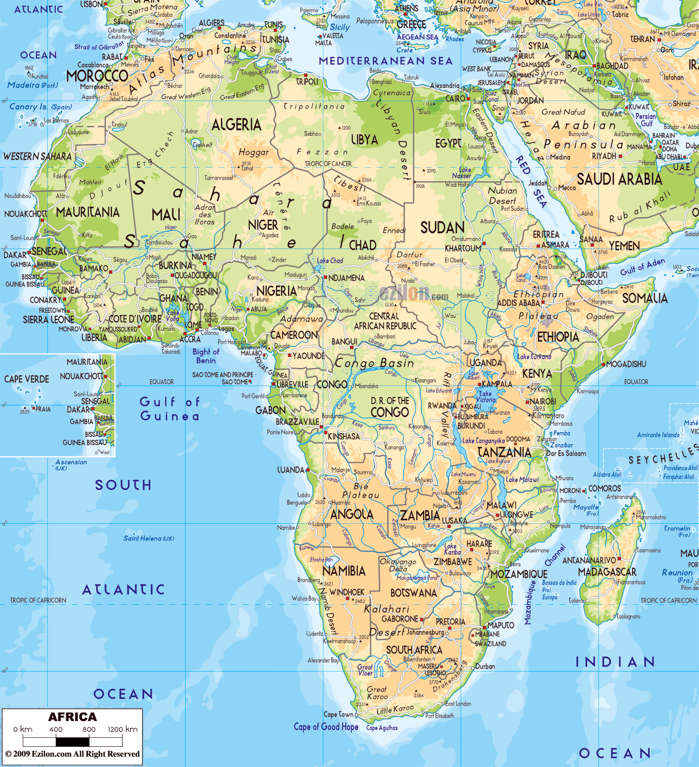 Large Physical Map Of Africa With Major Roads Capitals And Major Cities Africa Mapsland 5890