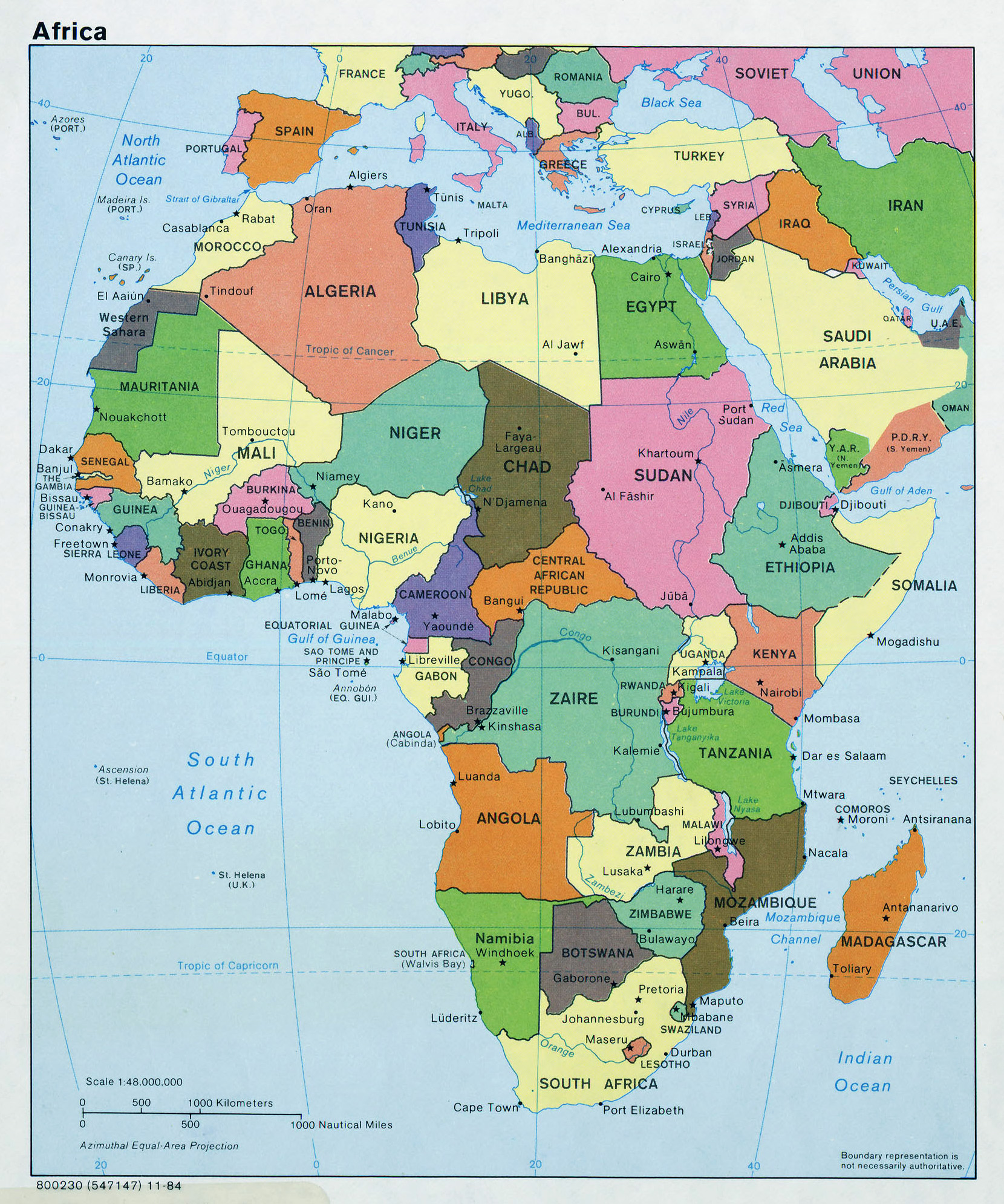 Large Political Map Of Africa With Capitals 1984 