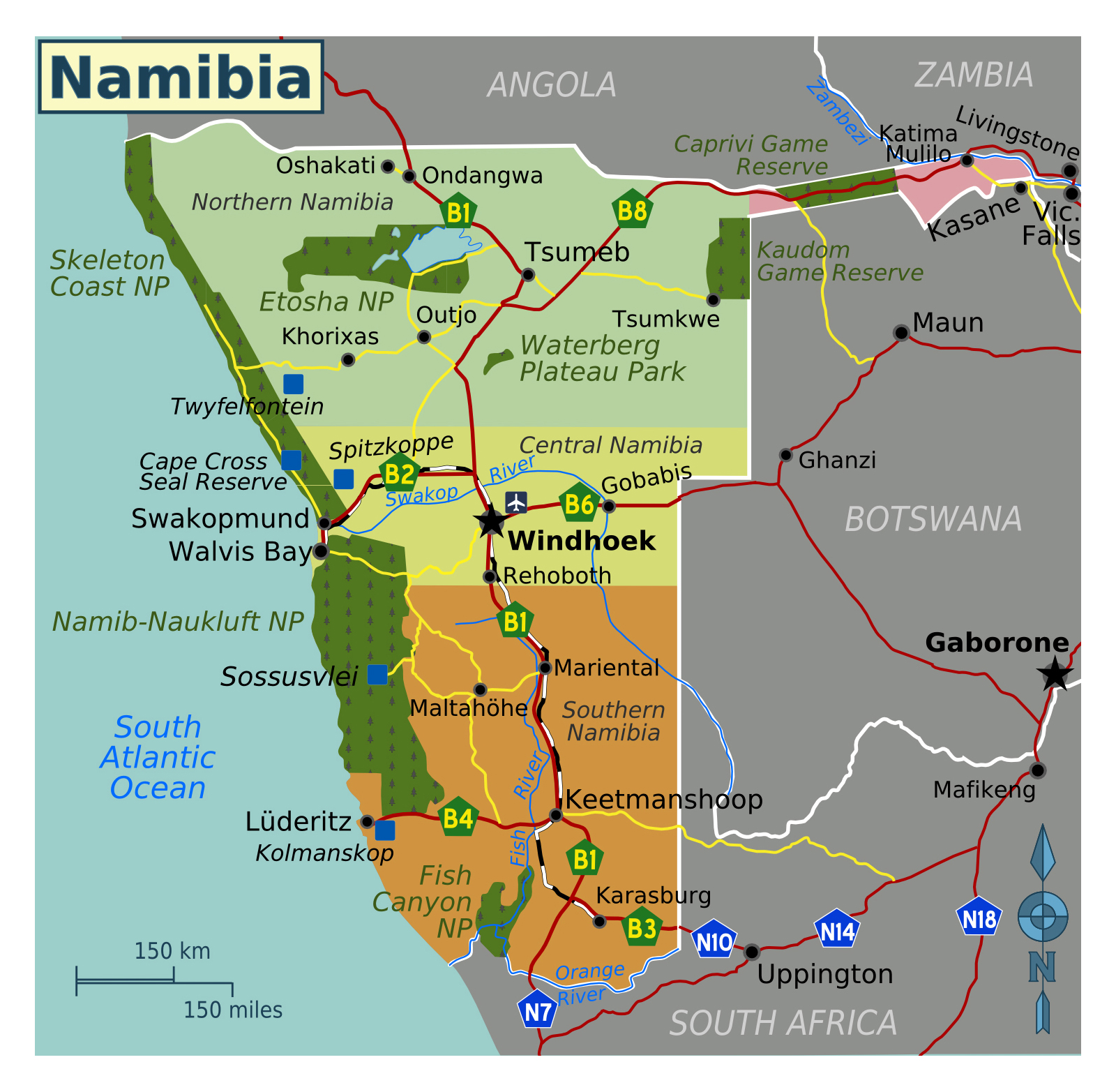 Large regions map of Namibia | Namibia | Africa | Mapsland | Maps of