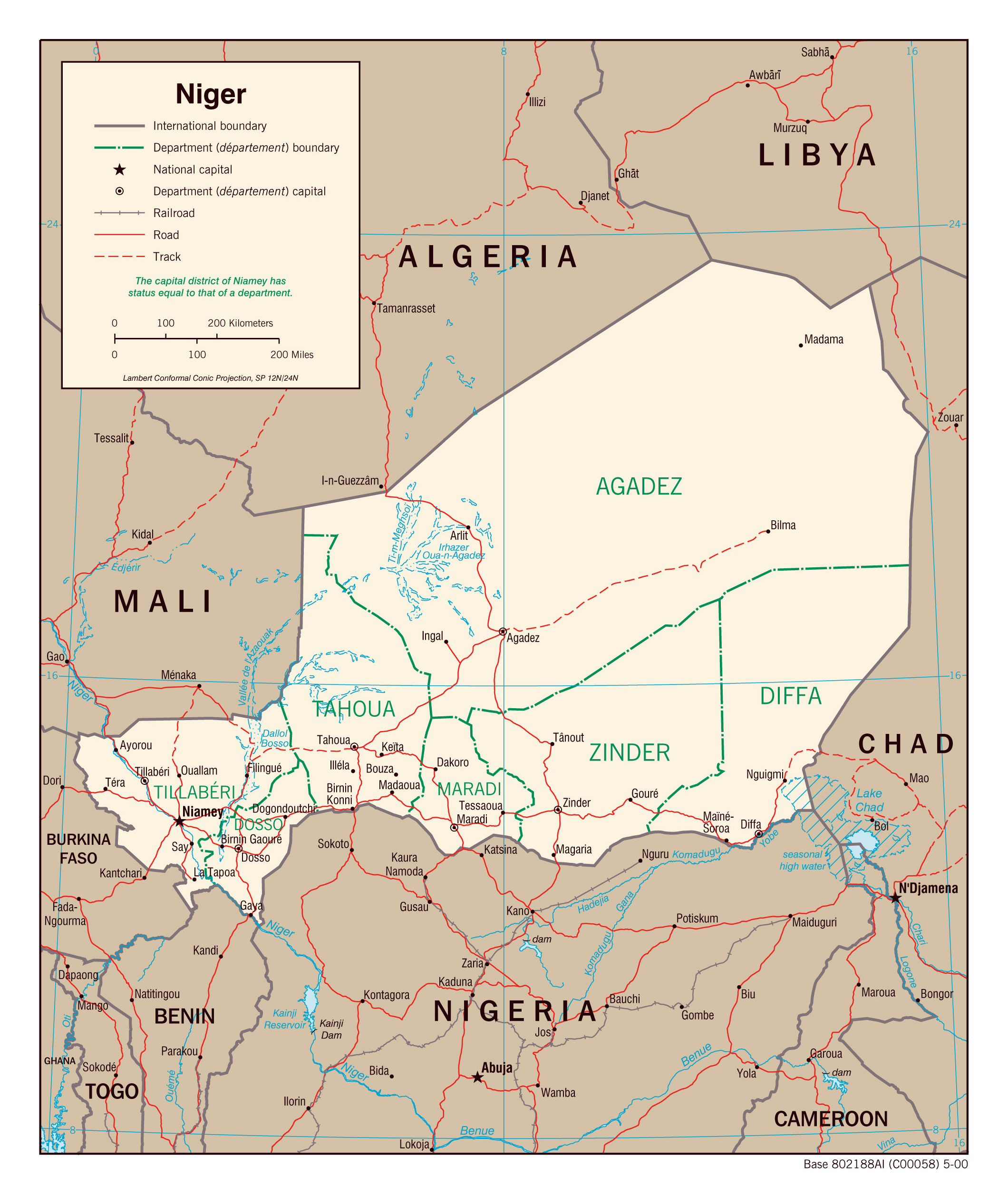 Large Detailed Political And Administrative Map Of Niger With Roads Railroads And Major Cities 2000 