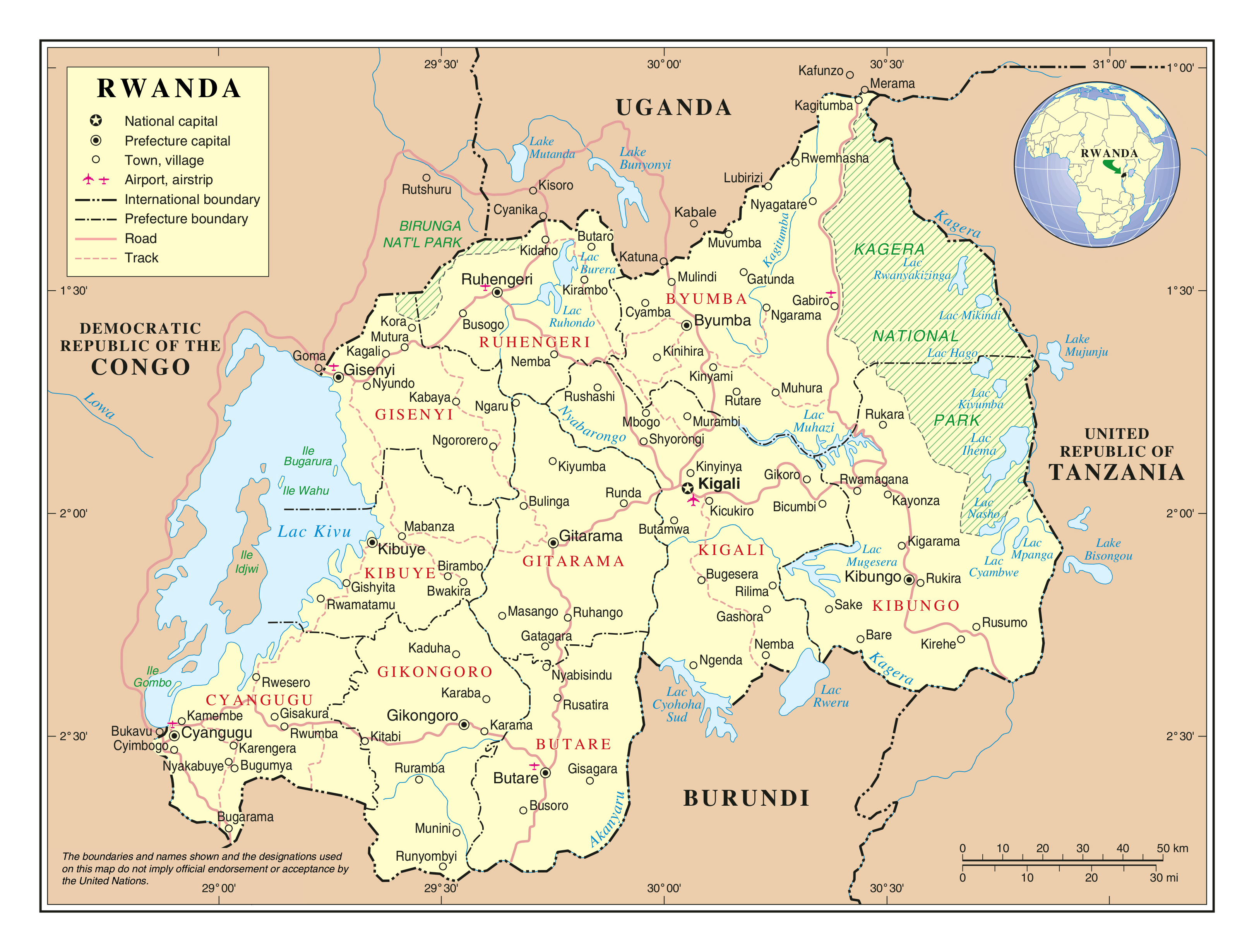 Large detailed political and administrative map of Rwanda with roads ...