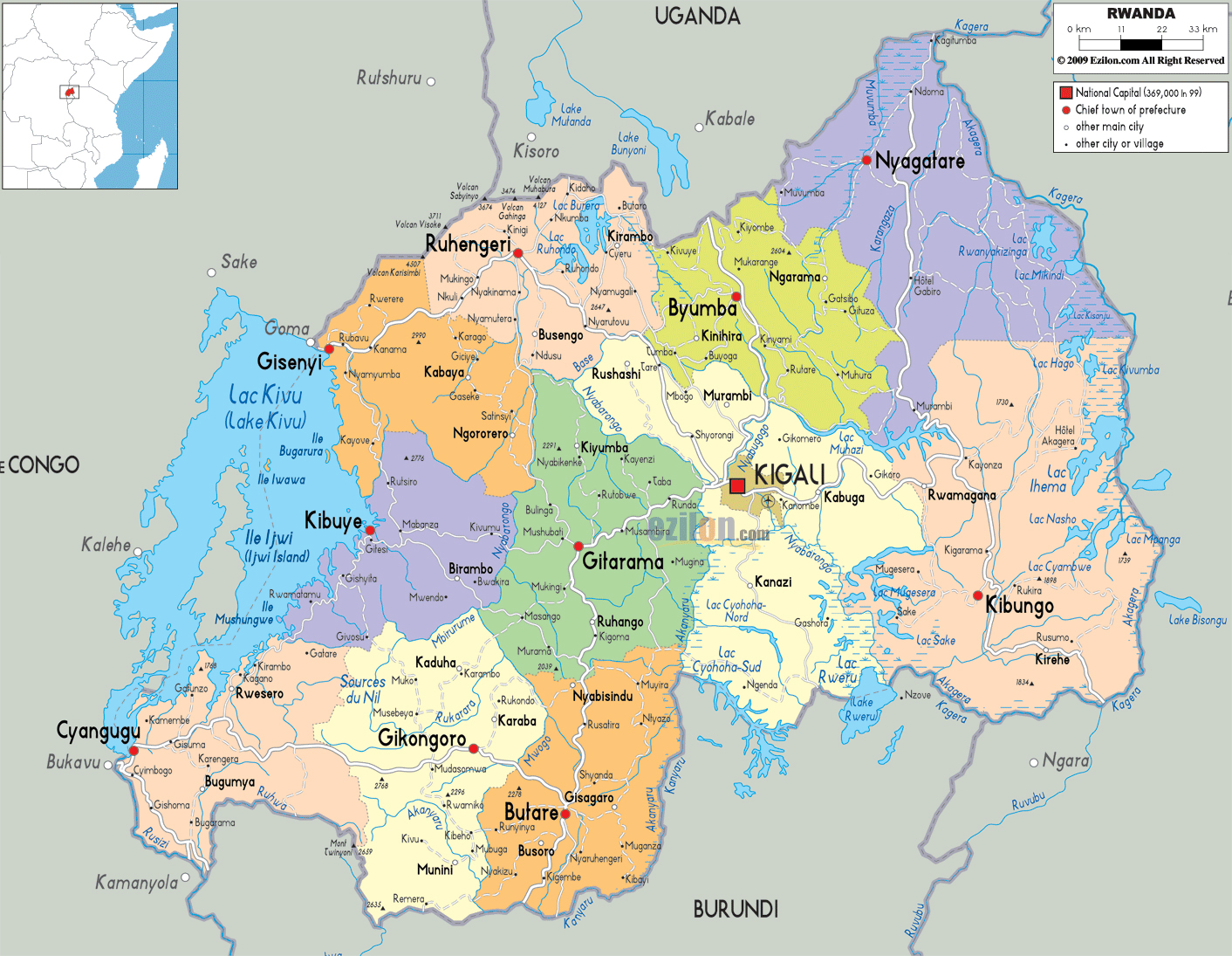 Large Political And Administrative Map Of Rwanda With Roads Cities And Airports 