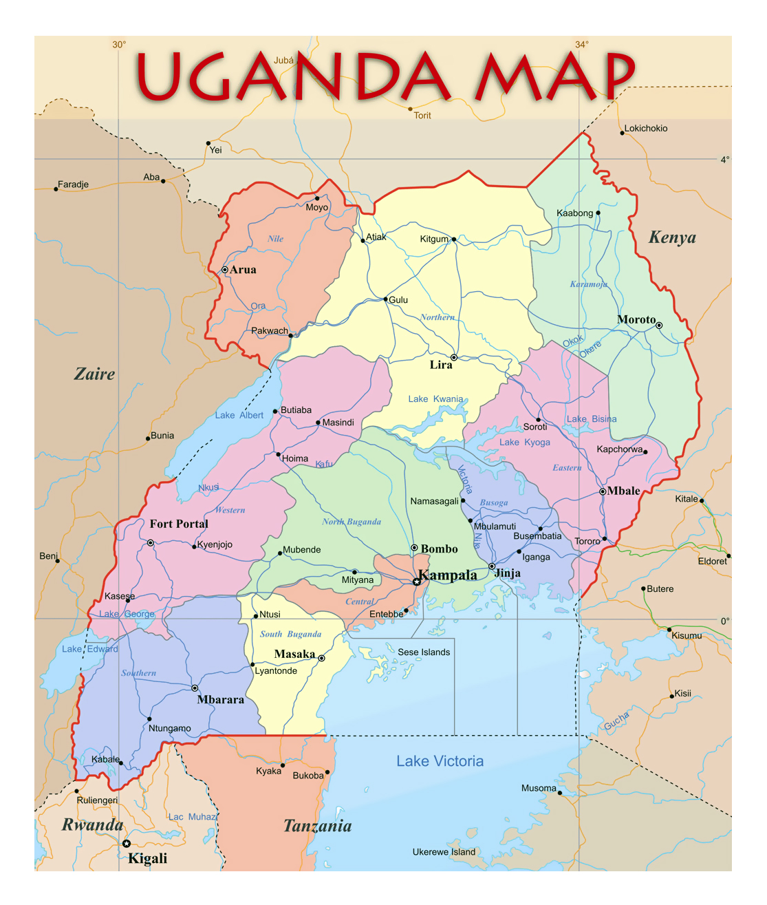Detailed political and administrative map of Uganda | Uganda | Africa ...