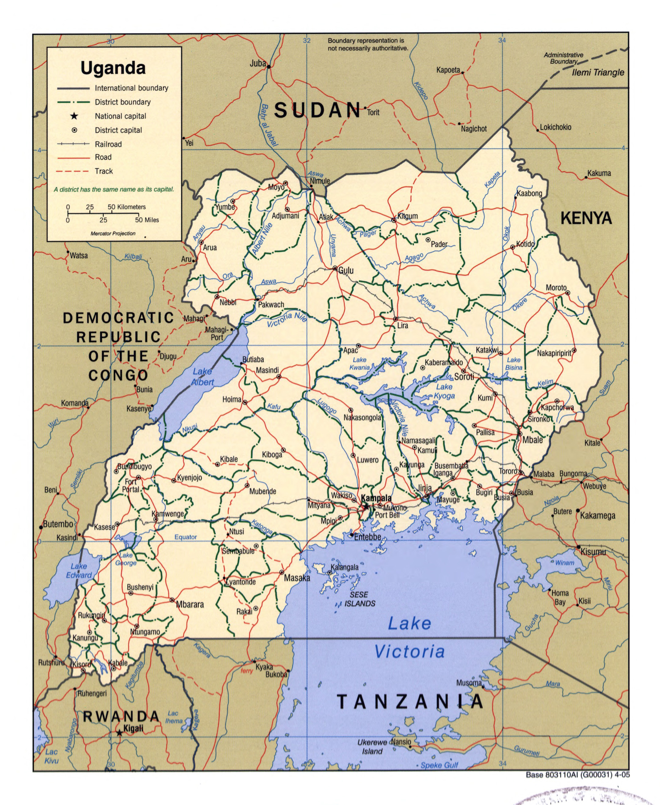Large Detailed Political And Administrative Map Of Uganda With Roads Railroads And Major Cities 2005 
