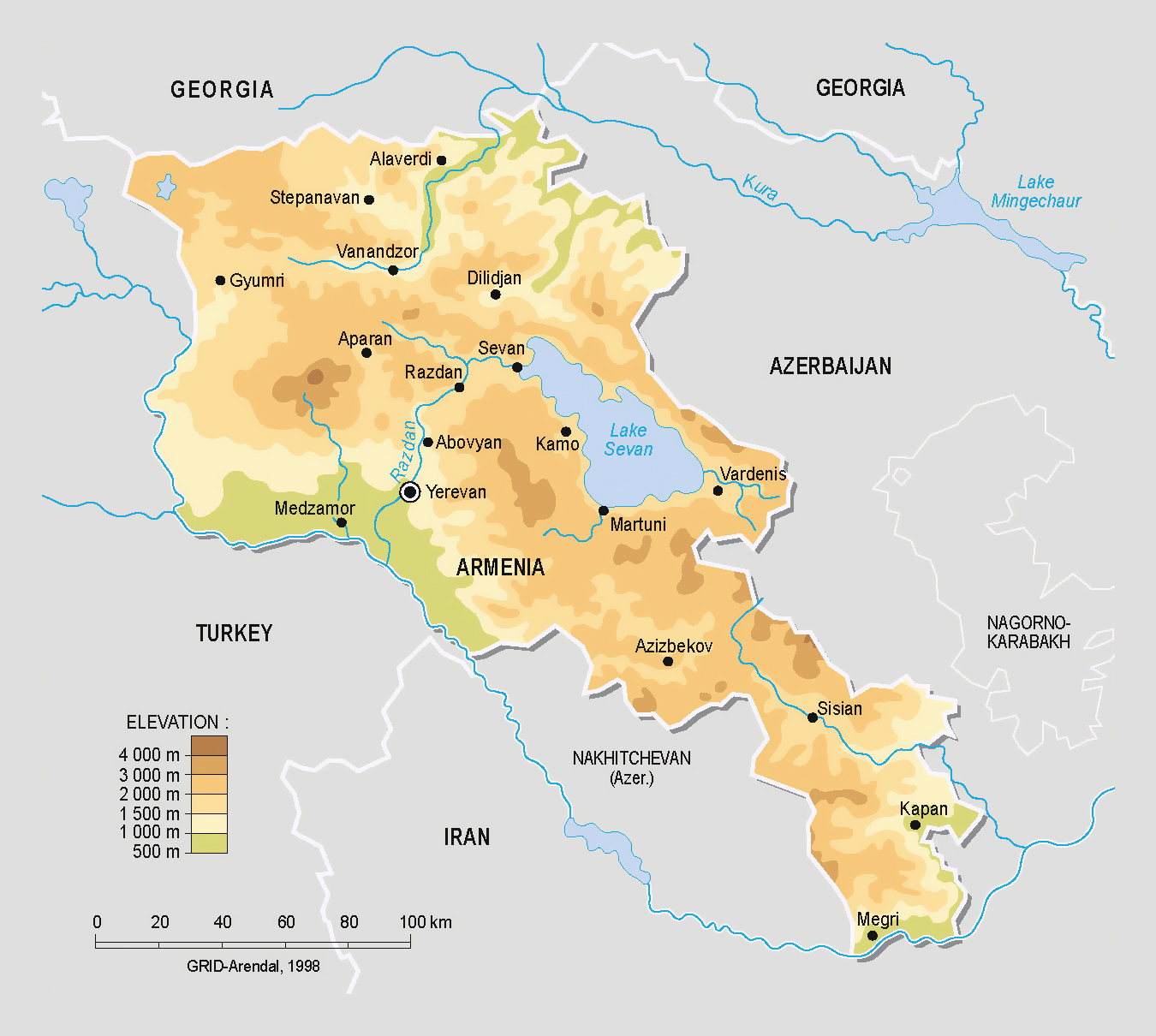 Large size Physical Map of Armenia - Worldometer
