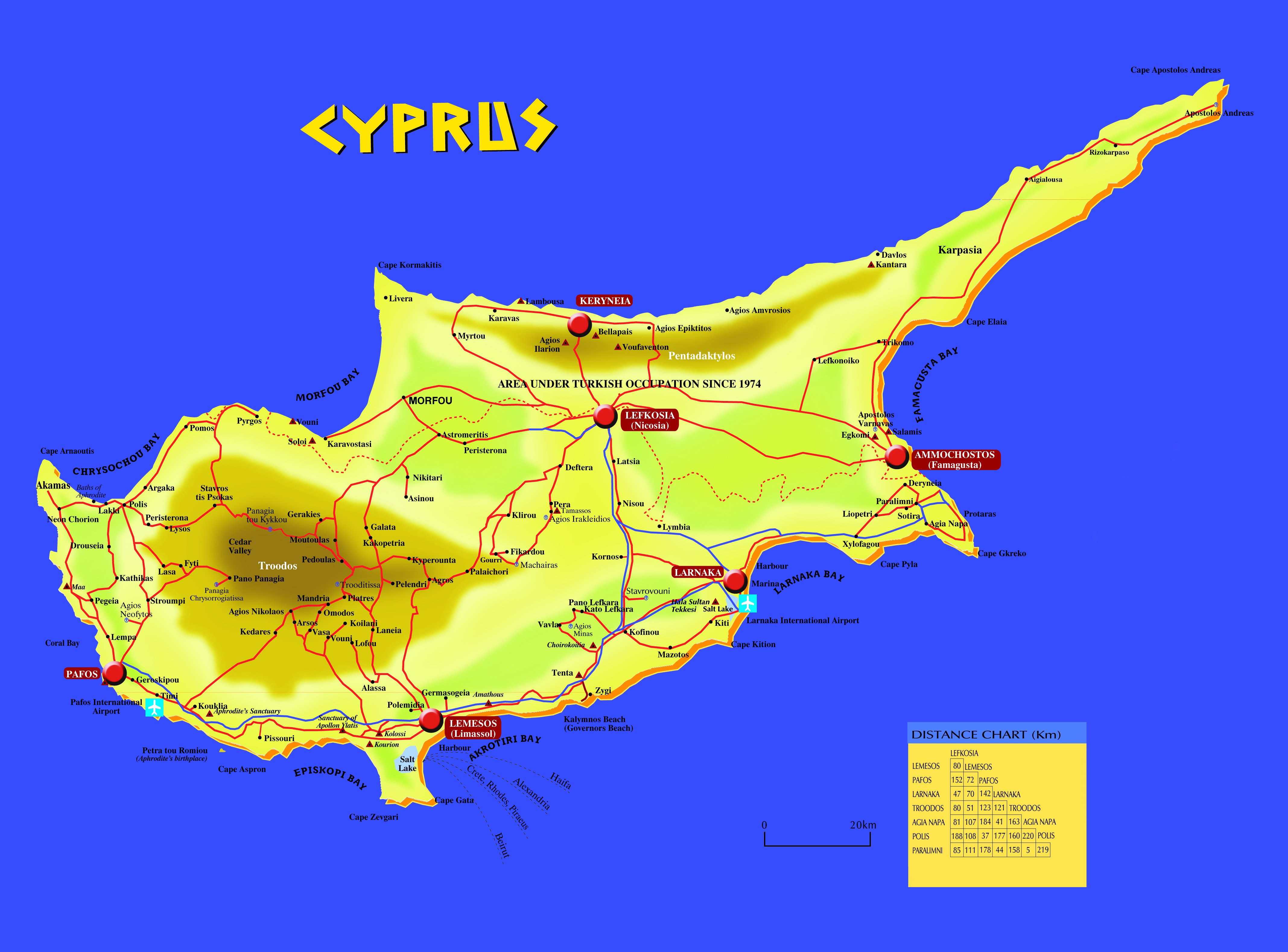 Large Detailed Travel Road Map Of Cyprus 