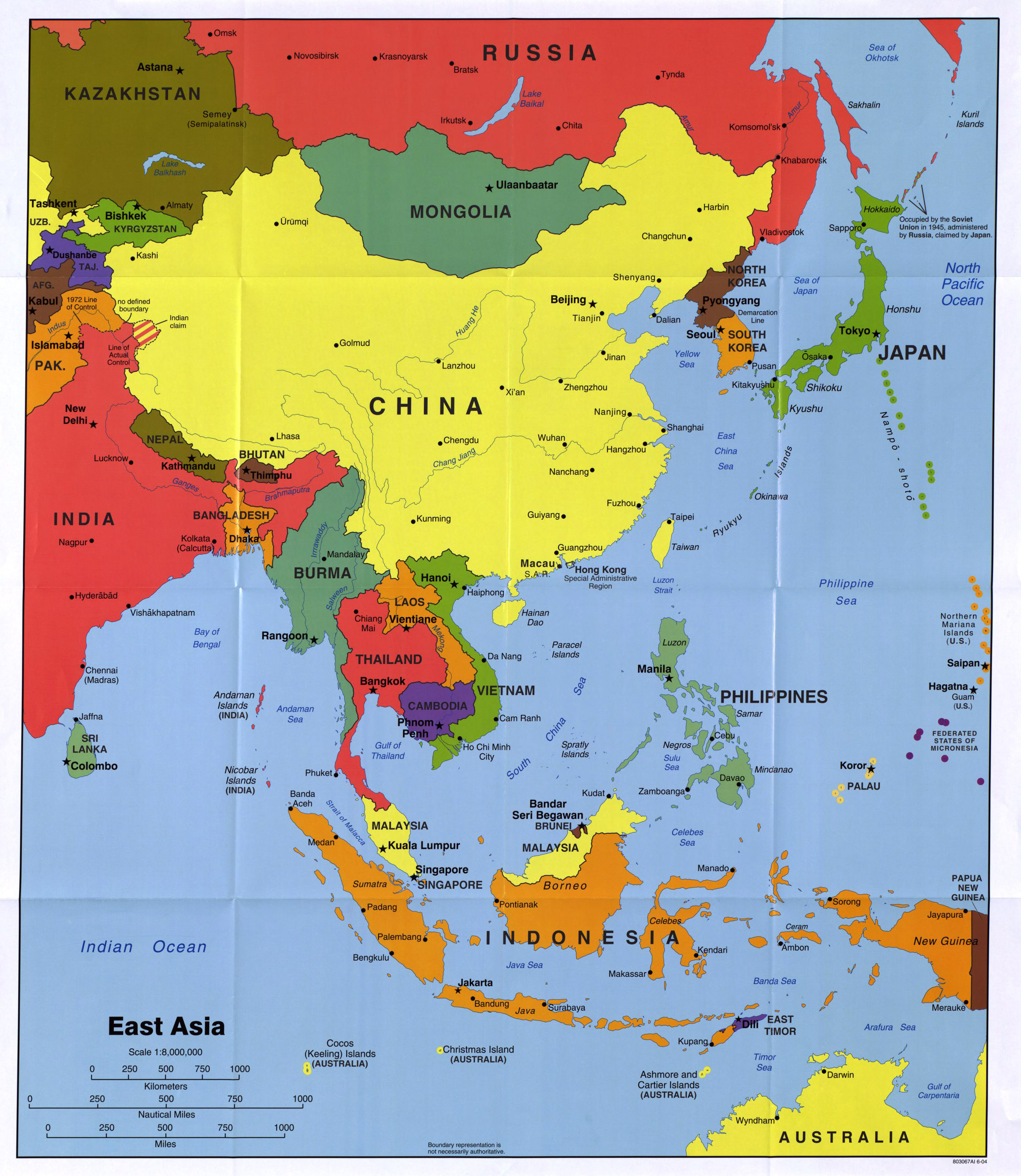 Political Map Of Asia With Capitals Large detailed political map of East Asia with major cities and 