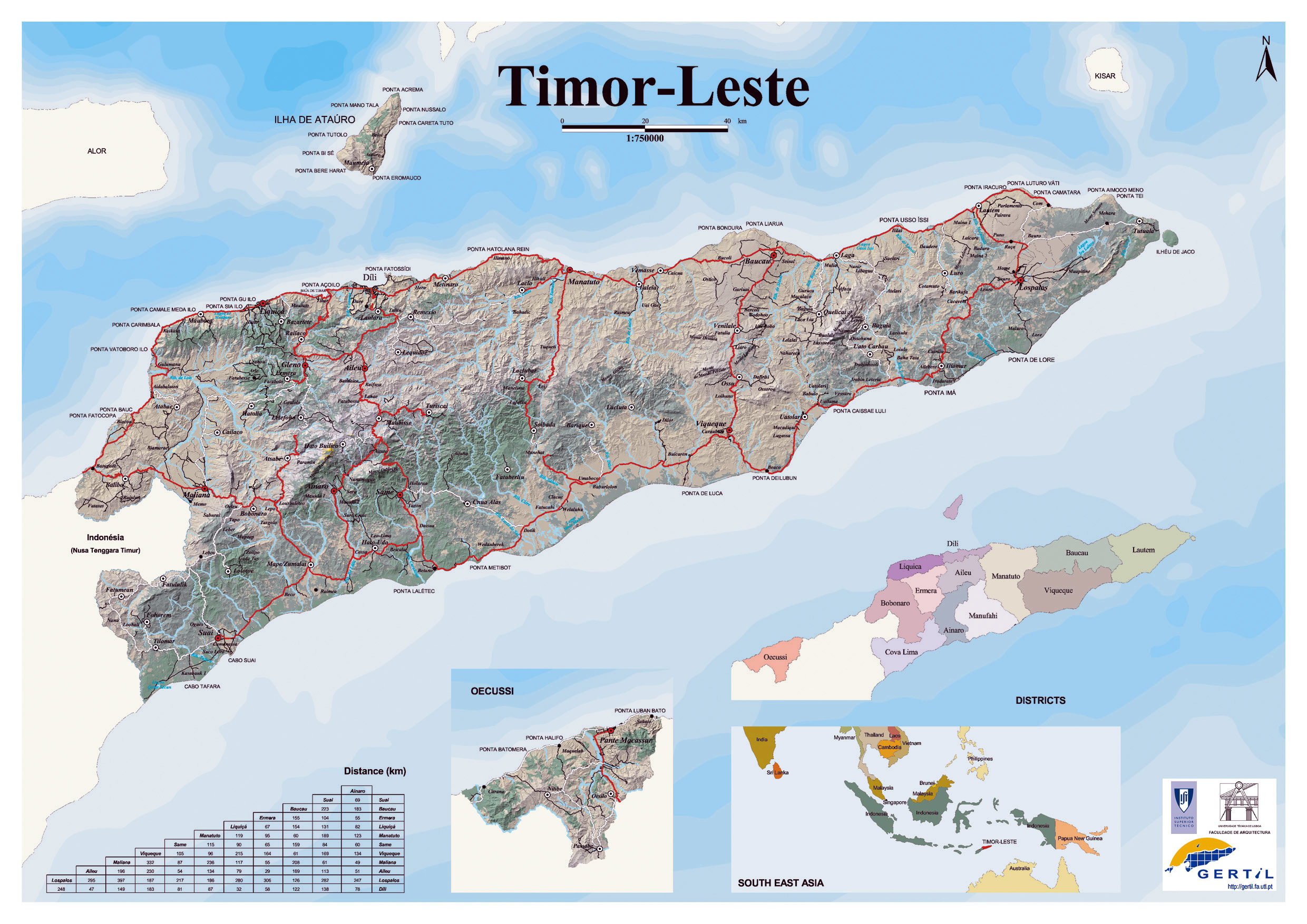 Detailed Map Of Timor Leste With Relief Roads And Cities East Timor