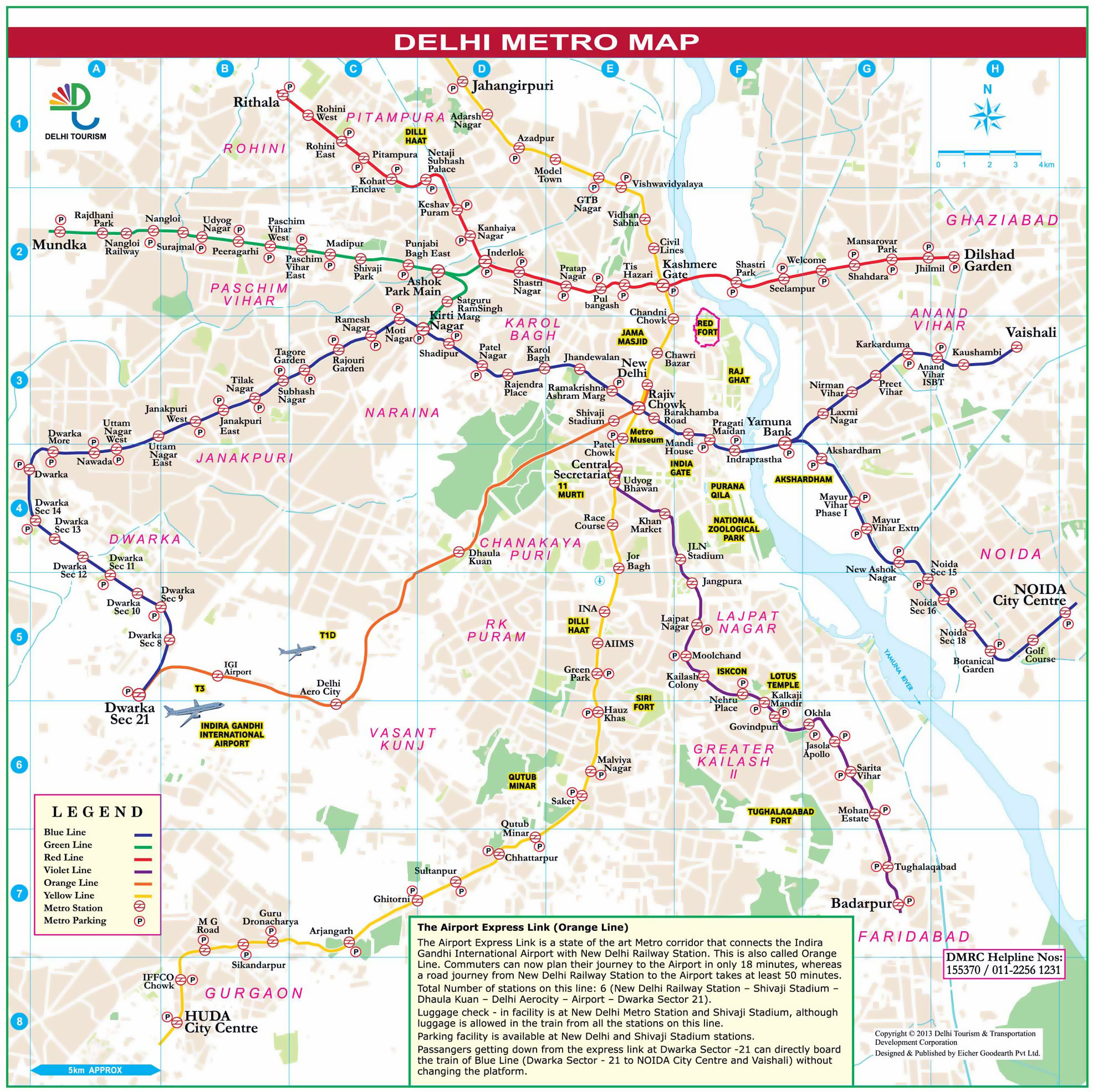 Large Detailed Metro Map Of Delhi City Delhi India Asia