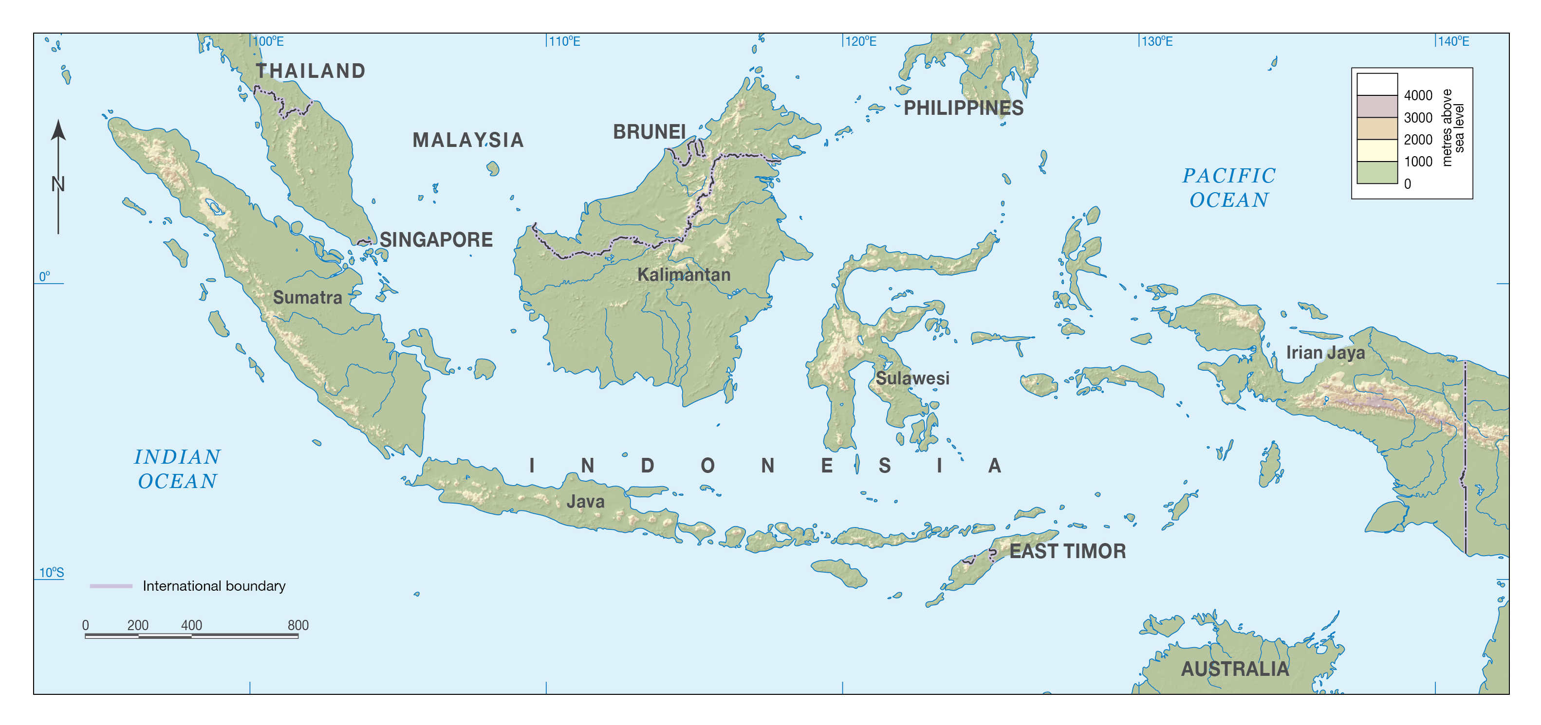 Large detailed elevation map  of Indonesia Indonesia 