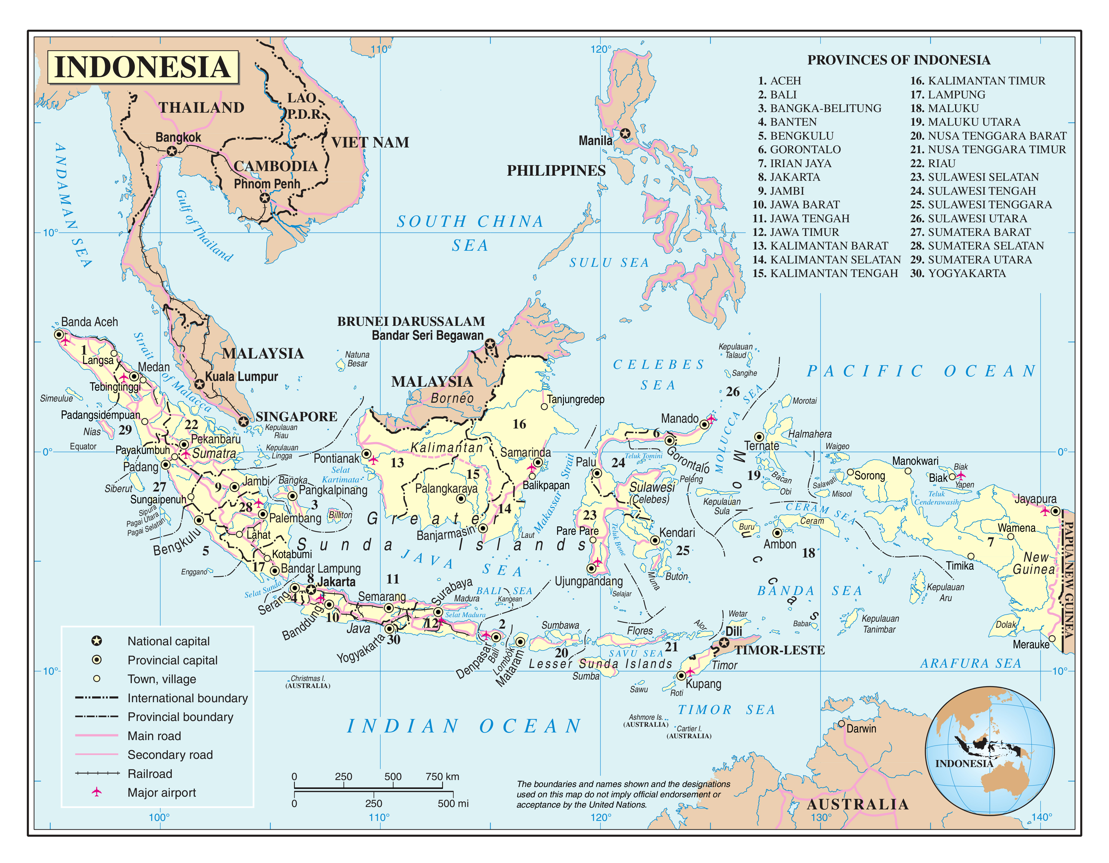 Large Detailed Political And Administrative Map Of Indonesia With Roads Major Cities And Airports 