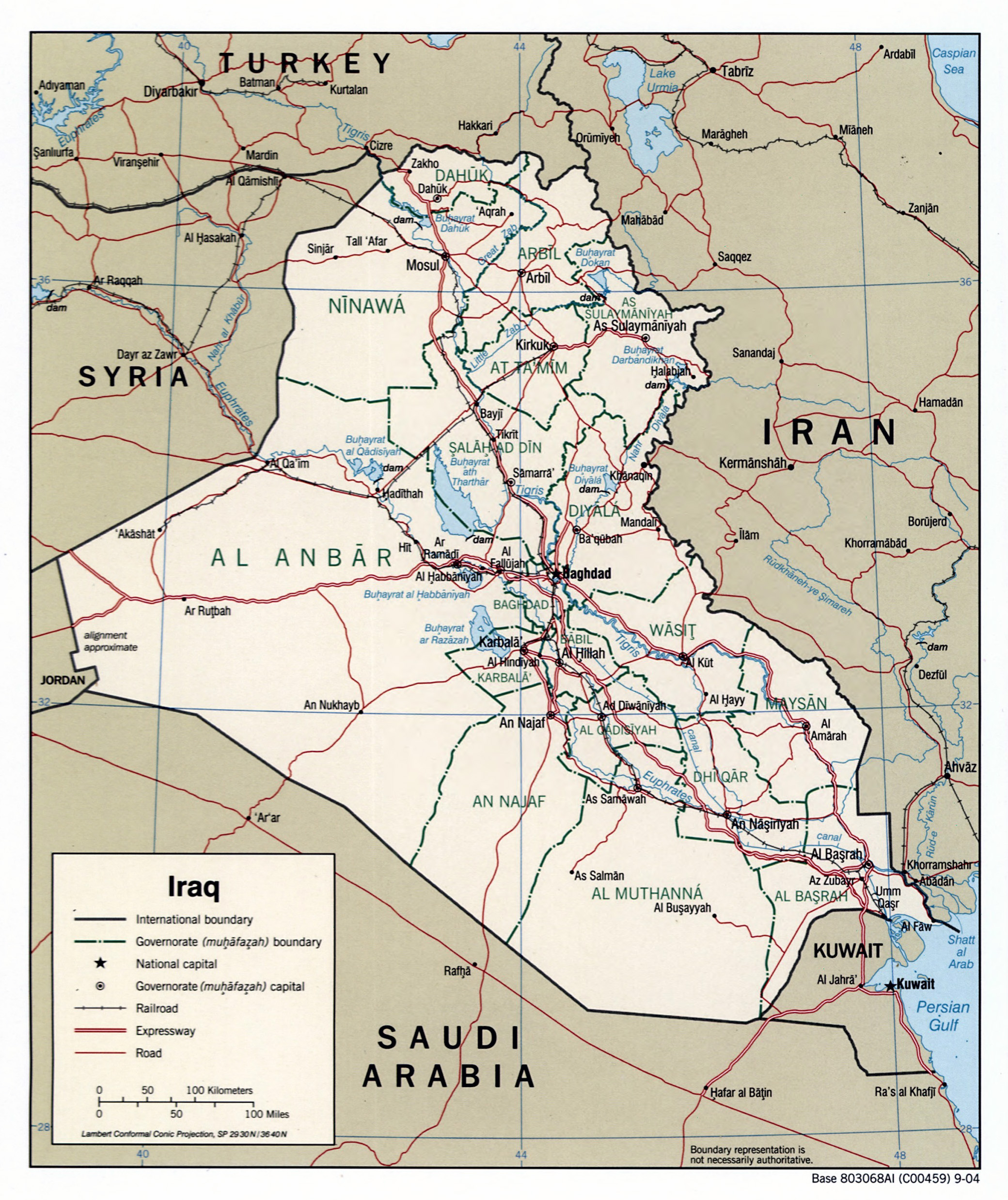 Large detailed political and administrative map of Iraq with roads ...