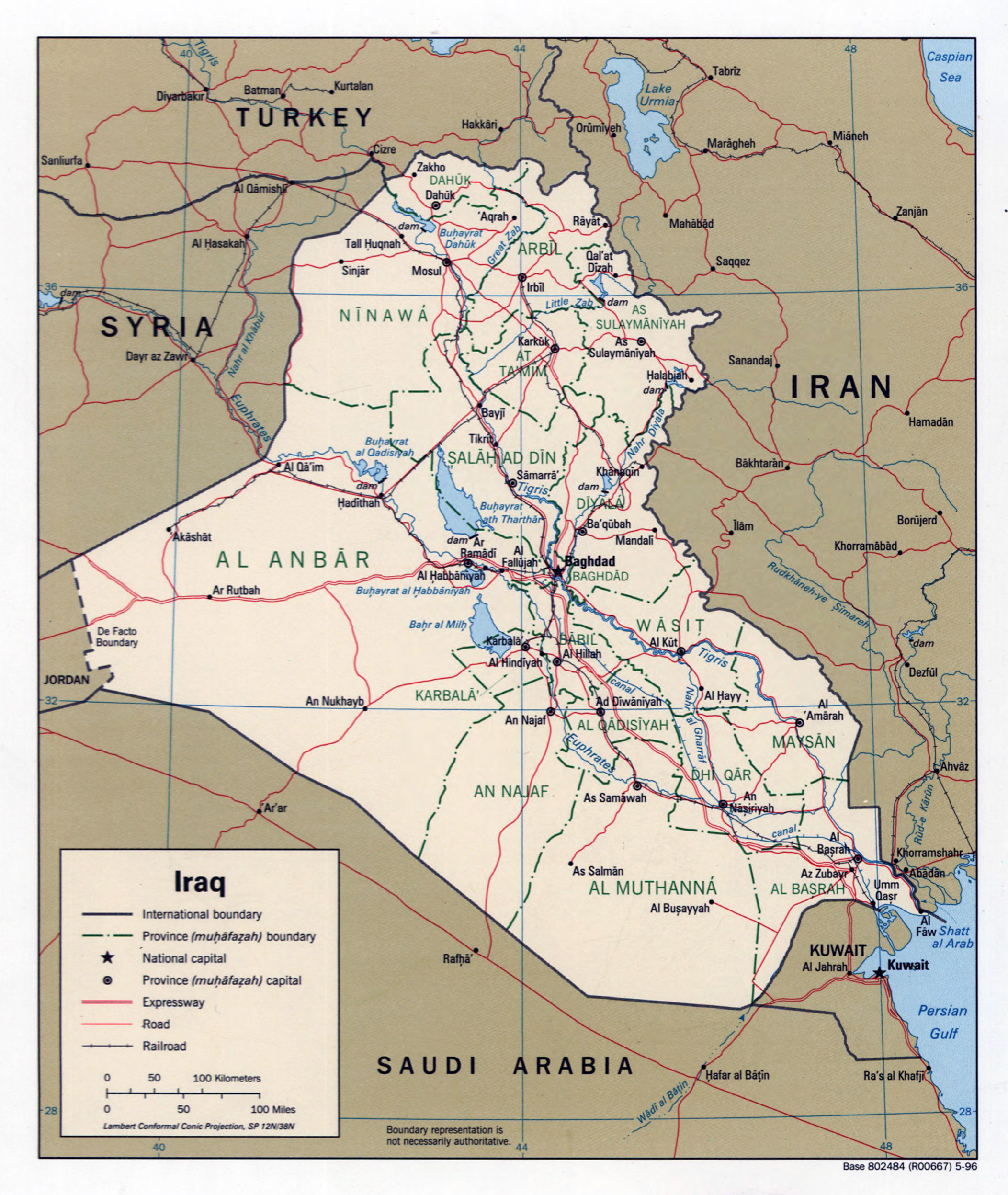 Large detailed political and administrative map of Iraq with roads ...