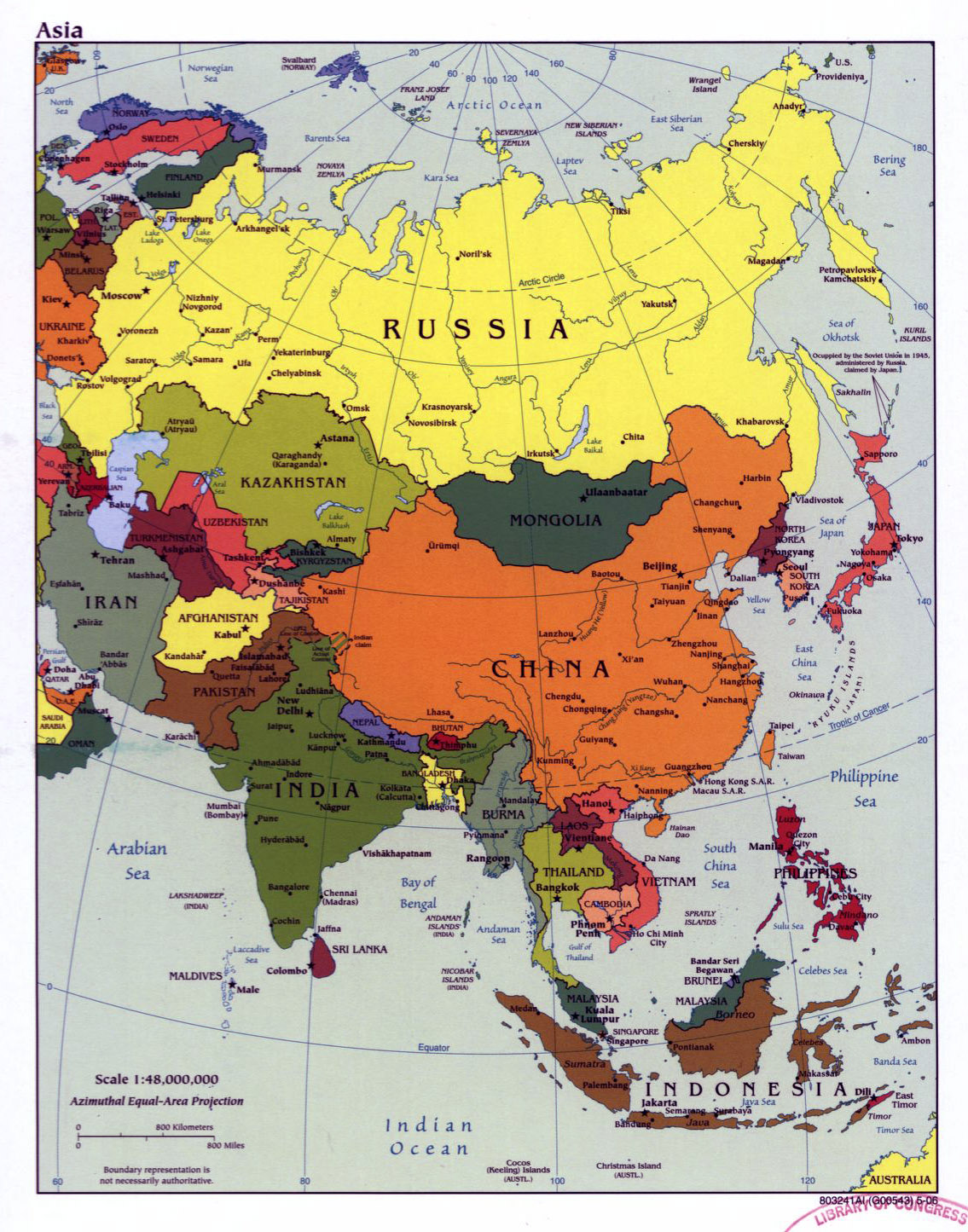 Large political map of Asia with major cities and capitals - 2006 ...