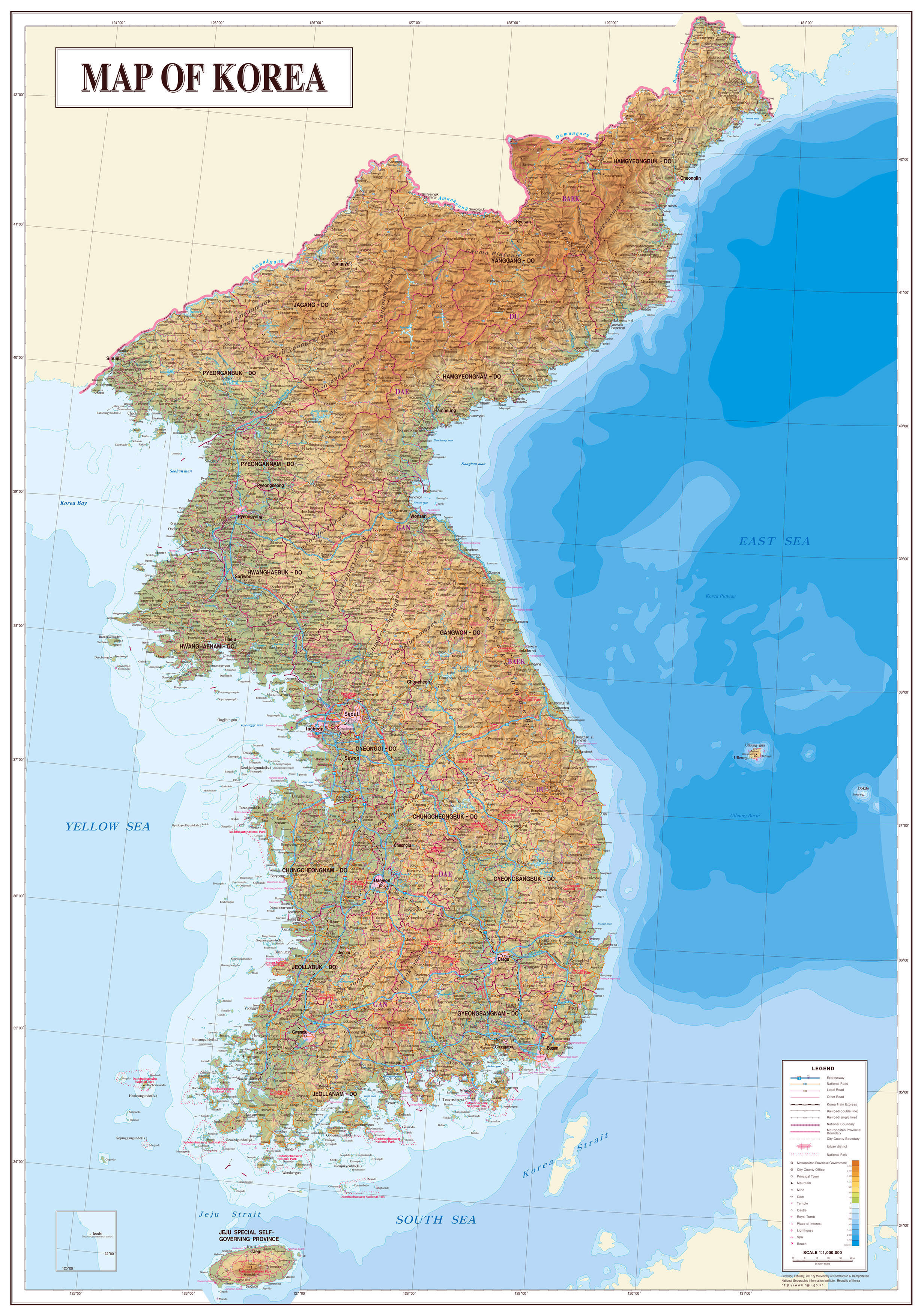 Large detailed topography and geology map of Korean Peninsula | North ...