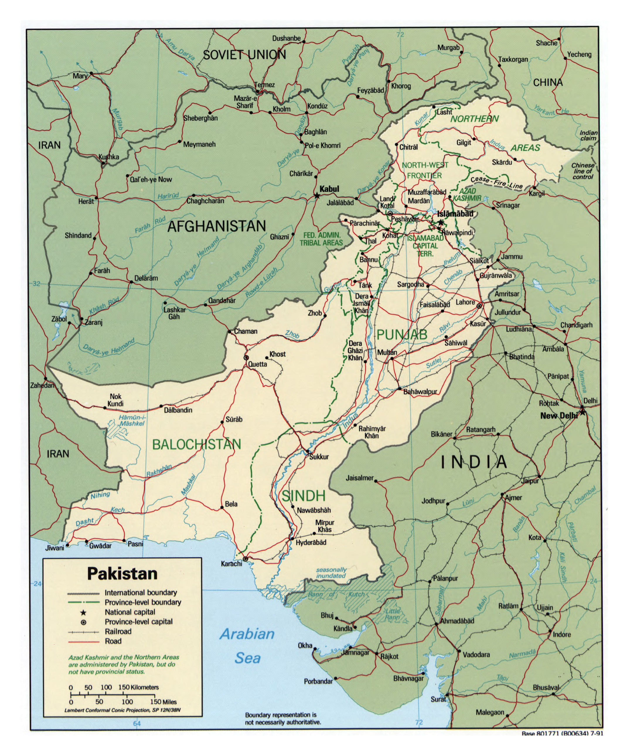 Large Detailed Political And Administrative Map Of Pakistan With Roads Railroads And Major Cities 1991 