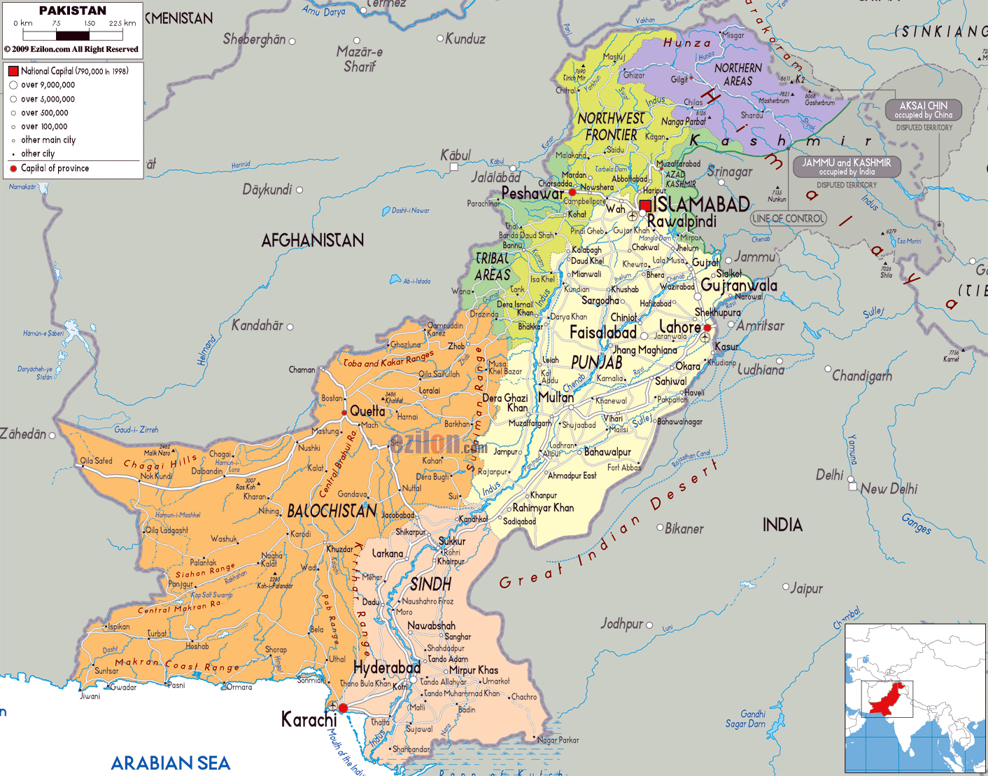 Large Detailed Political And Administrative Map Of Pakistan With Roads ...
