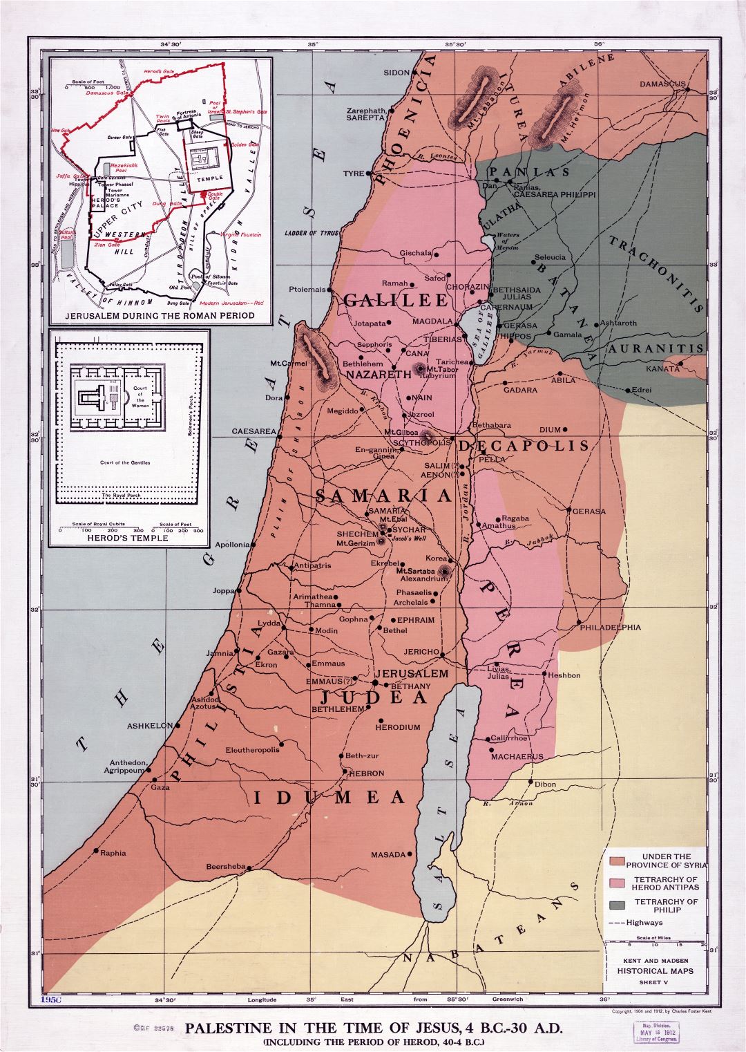 Large Scale Detailed Old Map Of Palestine In The Time Of Jesus 4 B C 