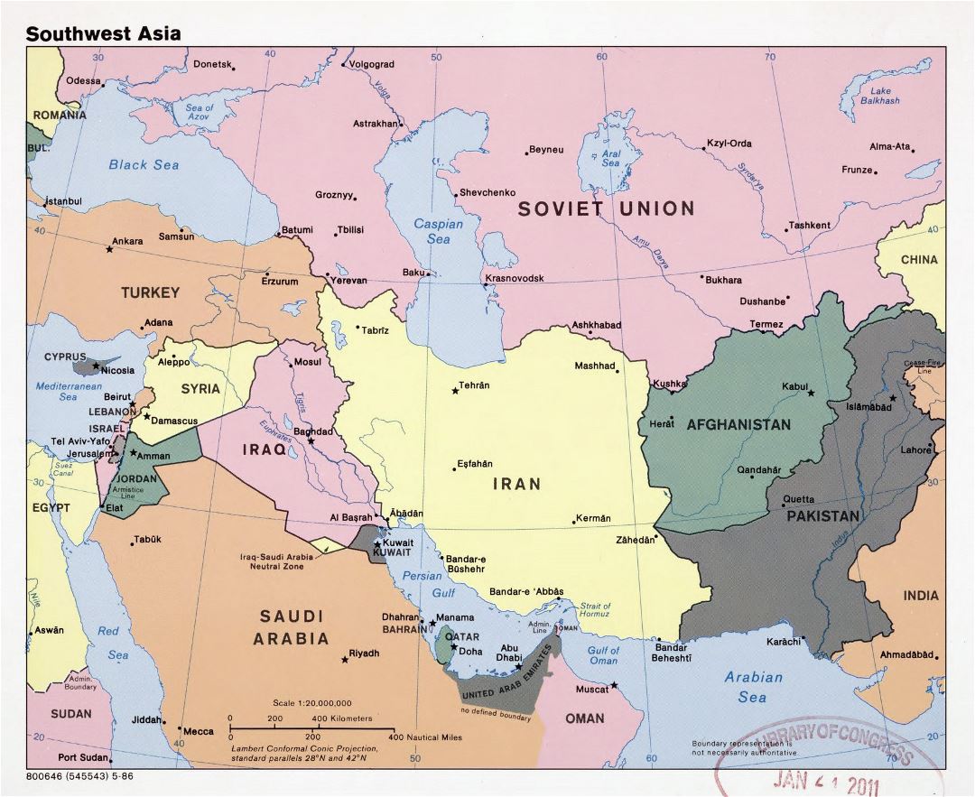 Large Detailed Political Map Of Southwest Asia With Capitals And Major 