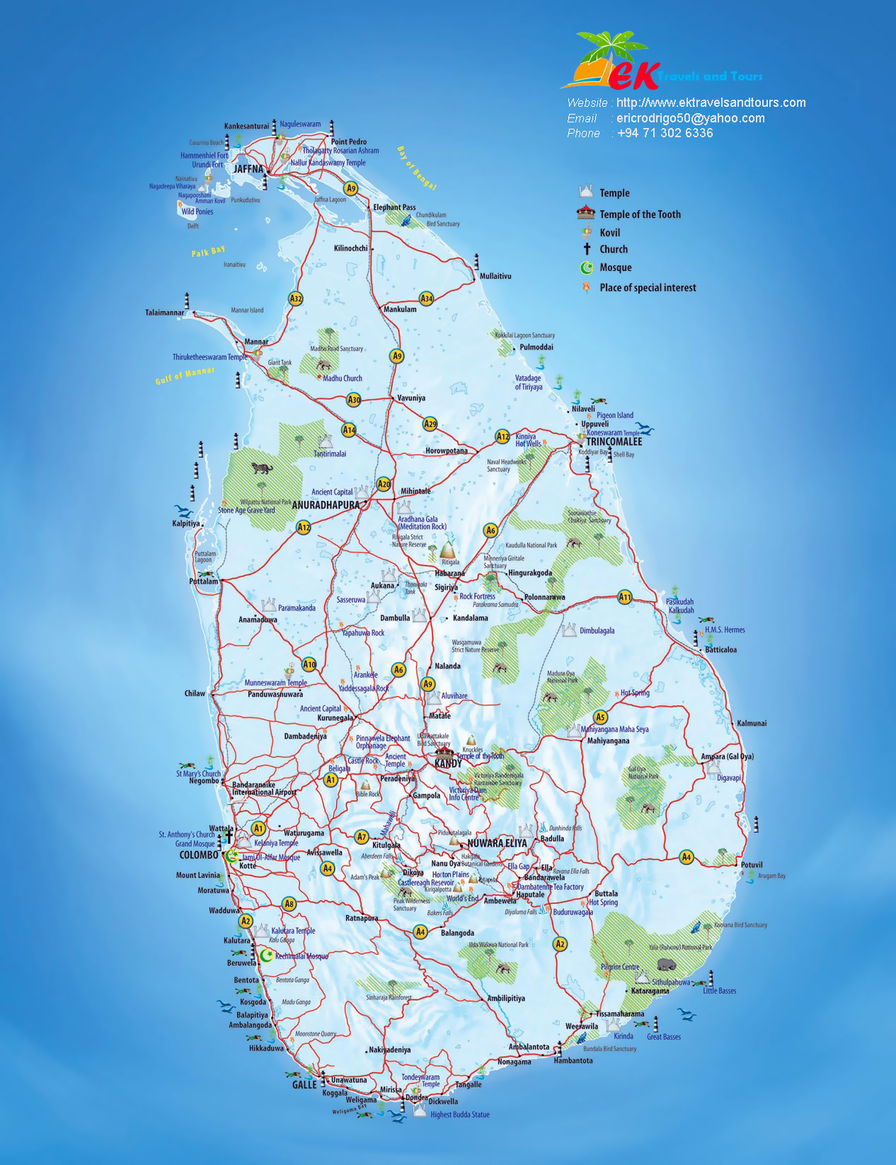 sri lanka map with tourist attractions