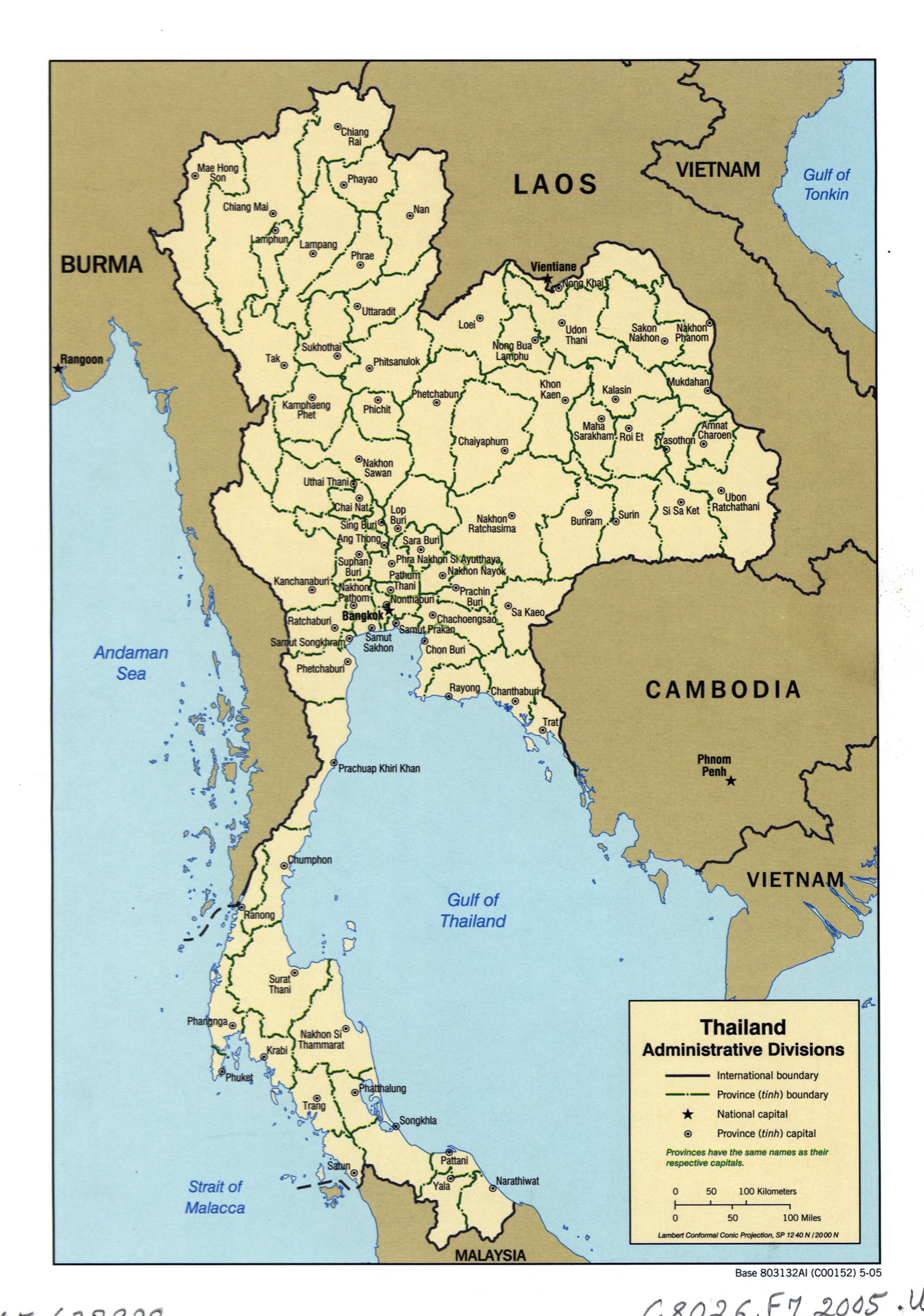 Large Detailed Administrative Divisions Map Of Thailand 2005 