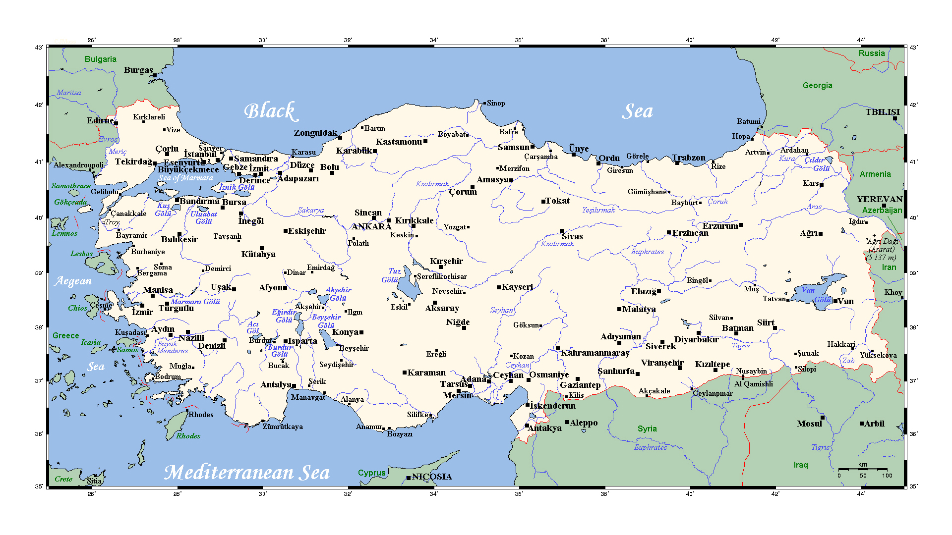 Detailed Map Of Turkey With Major Cities 