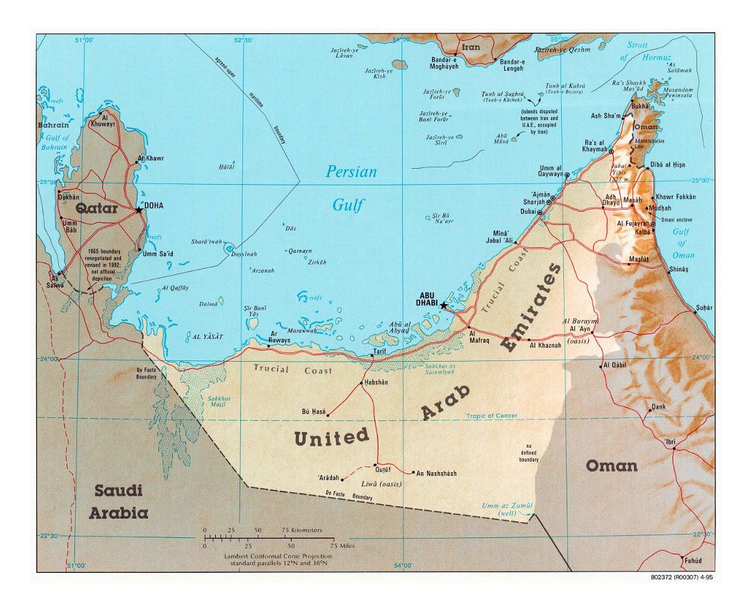 Detailed Political Map Of Uae With Relief Roads And Cities 1995 Preview 